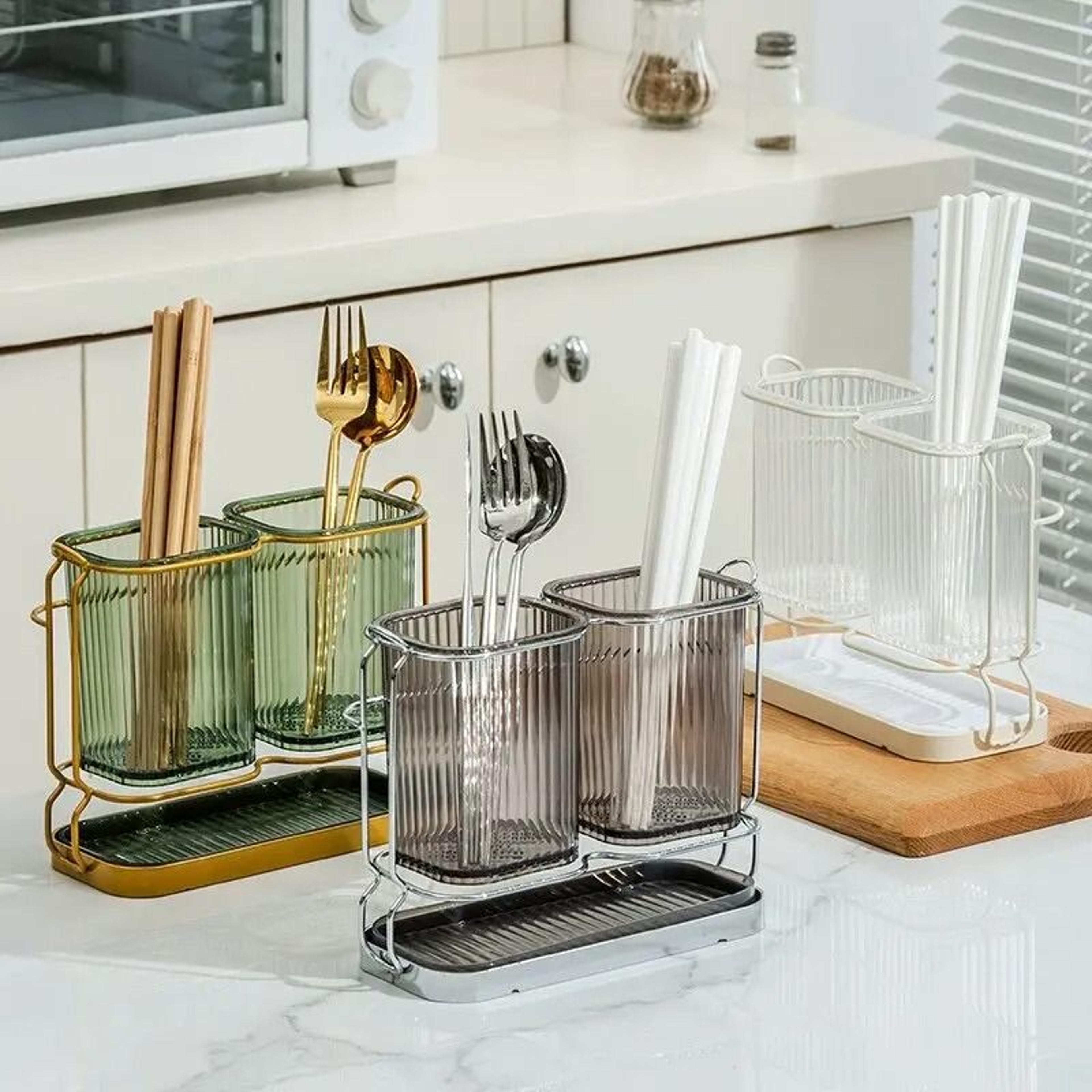 wall mounted light luxury kitchen cutlery organizer stainless steel chopstick & spoon drying rack