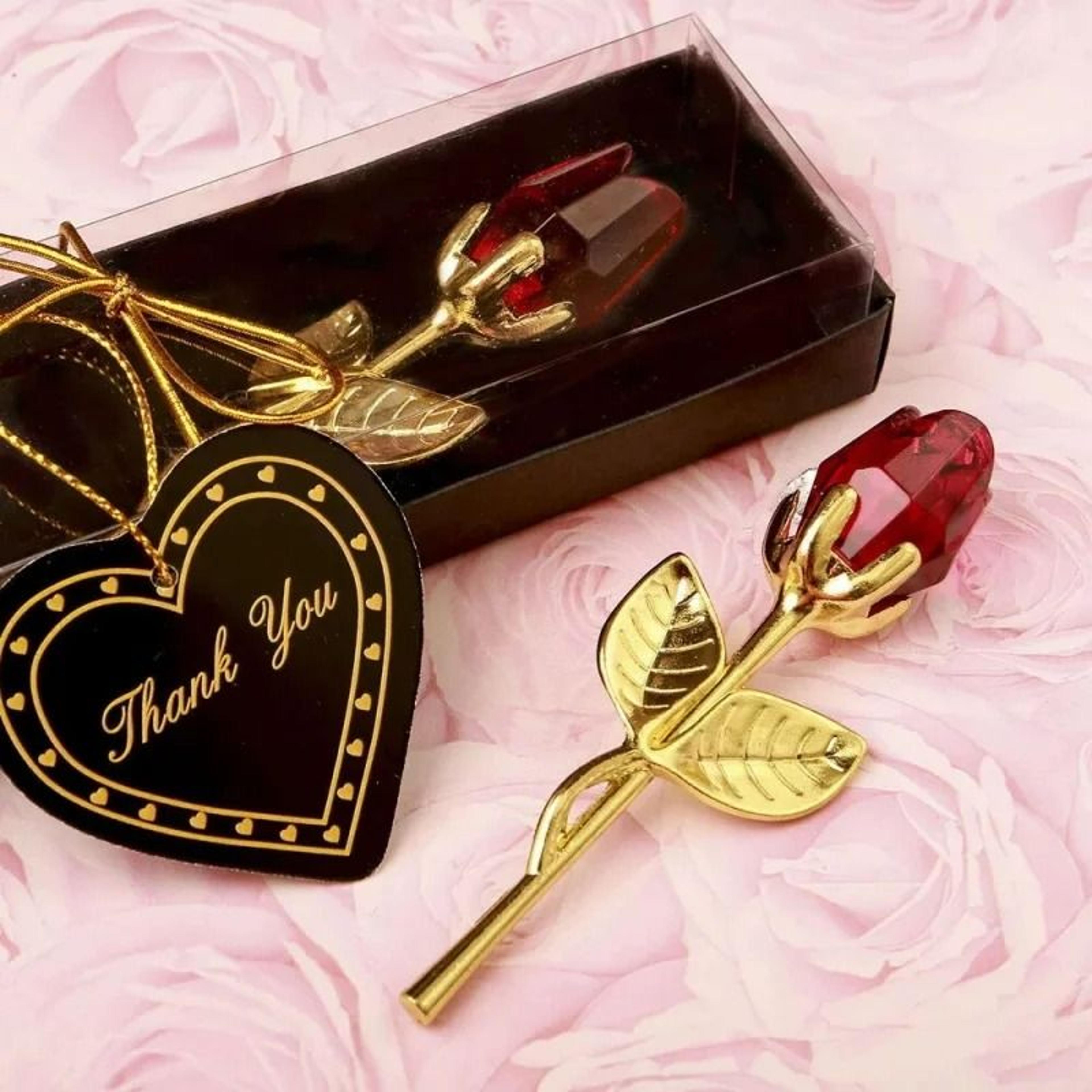 glass rose mini crystal flower ornament with stem for home desktop decor & valentine's day gift