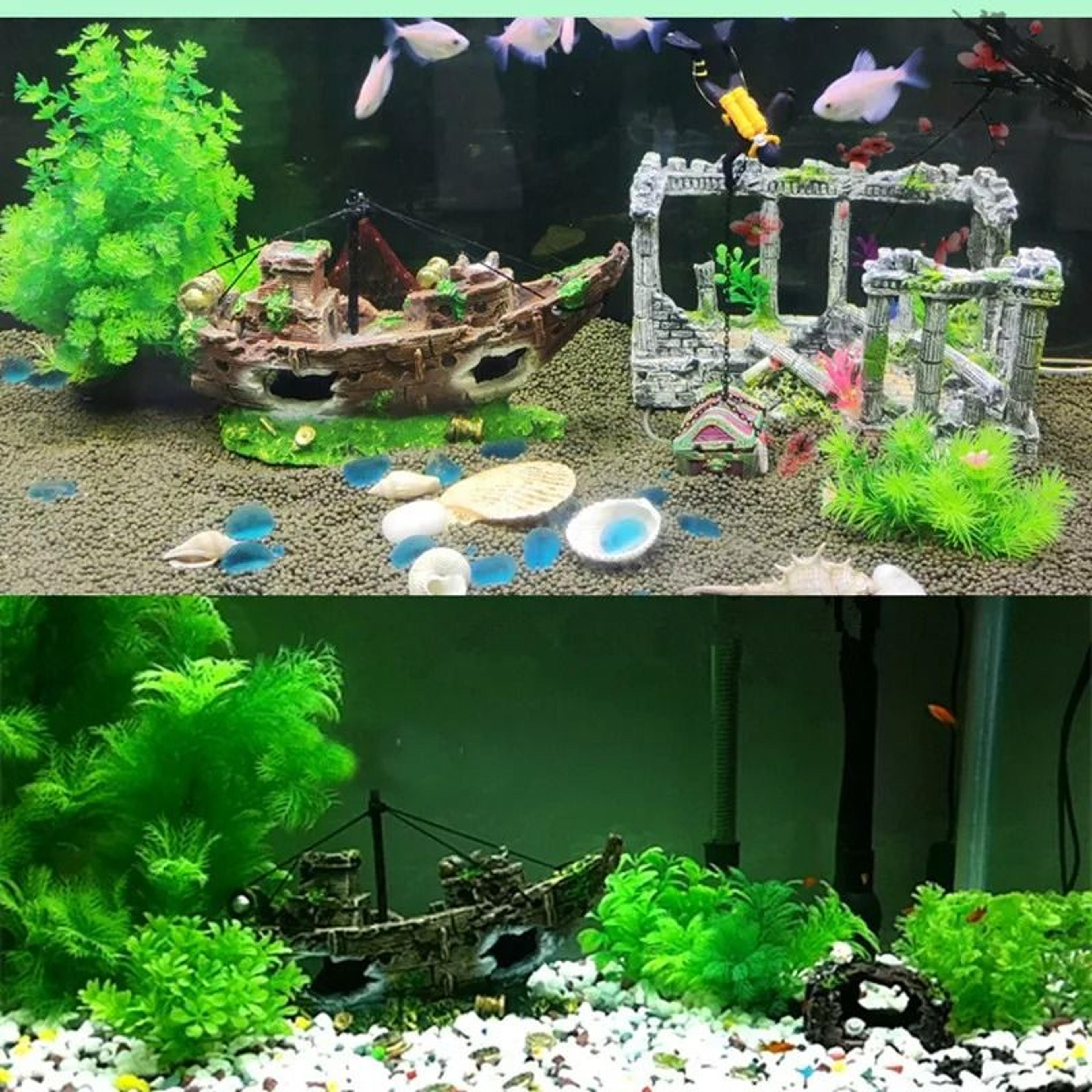 Aquarium Fish Tank Pirate Shipwreck Landscape Decoration Resin Sunken Ship Ornament 3