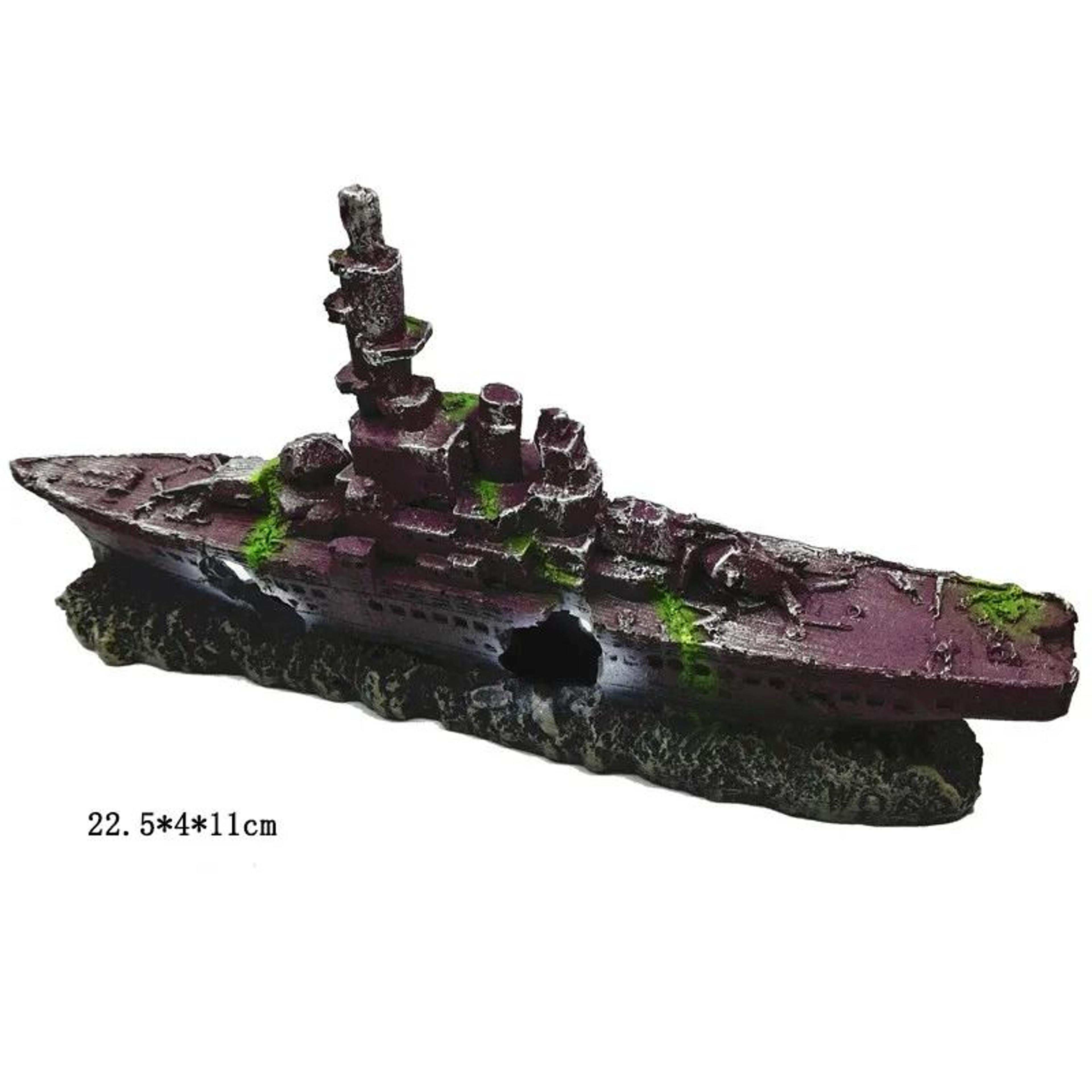 Aquarium Fish Tank Pirate Shipwreck Landscape Decoration Resin Sunken Ship Ornament 12