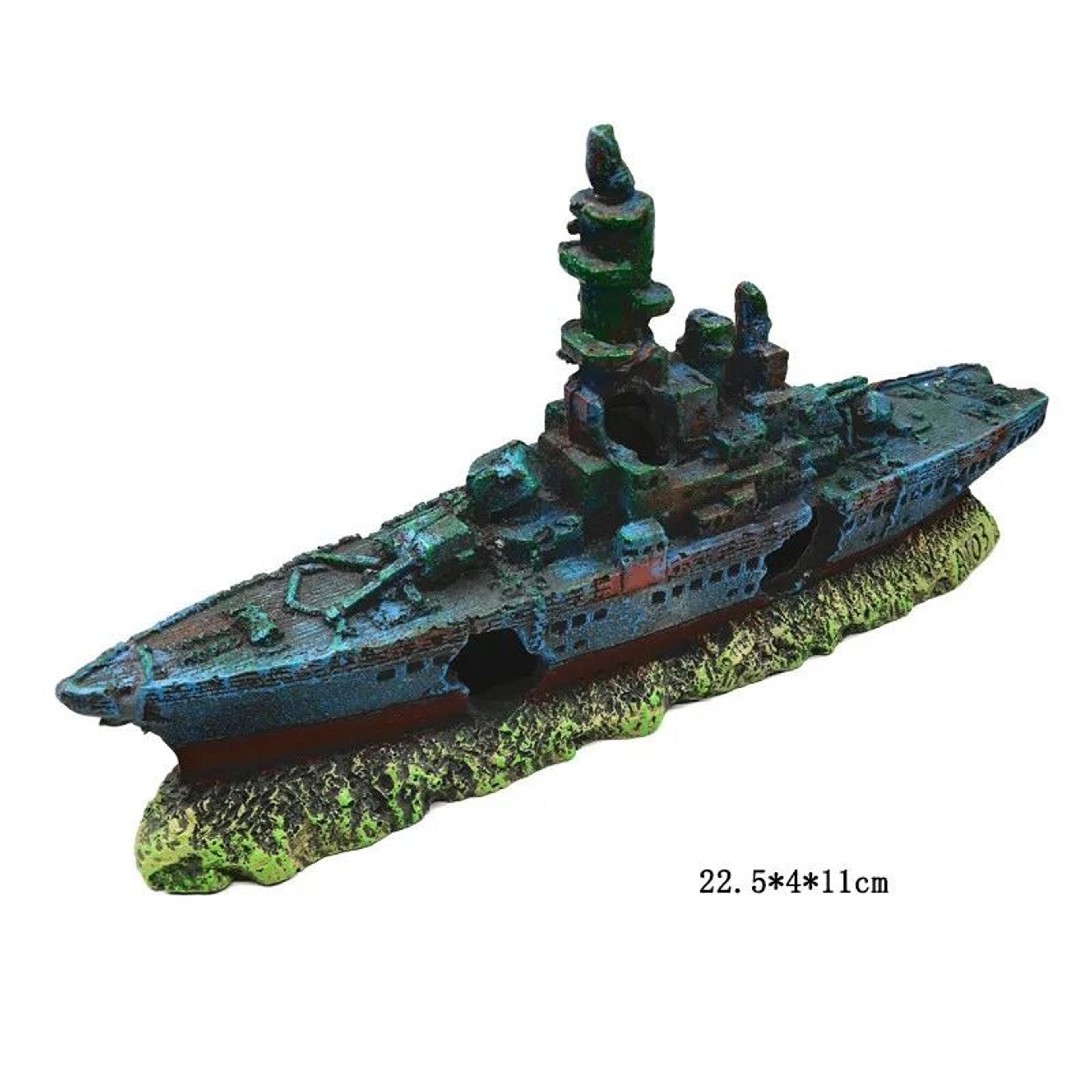 Aquarium Fish Tank Pirate Shipwreck Landscape Decoration Resin Sunken Ship Ornament 10
