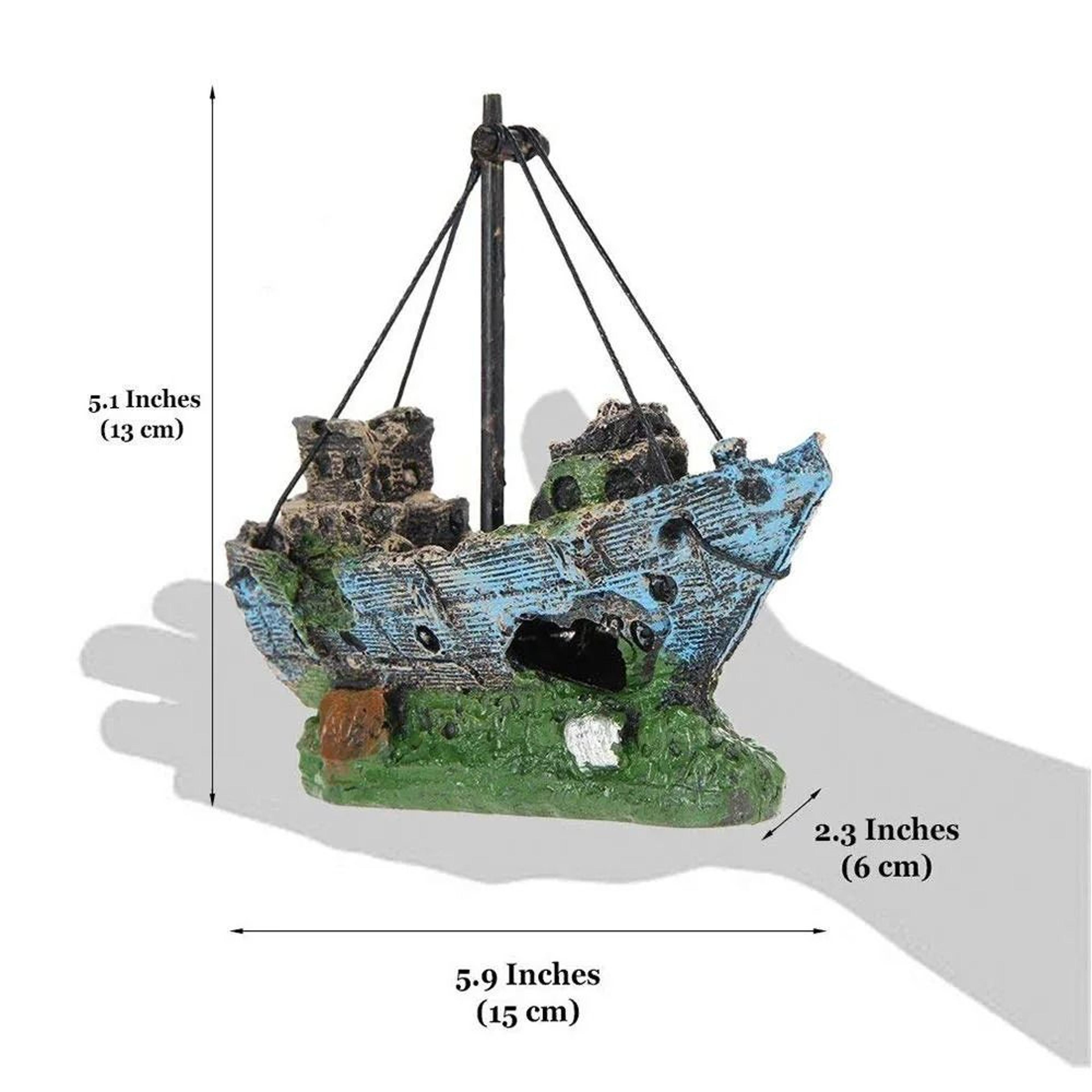 Aquarium Fish Tank Pirate Shipwreck Landscape Decoration Resin Sunken Ship Ornament 8