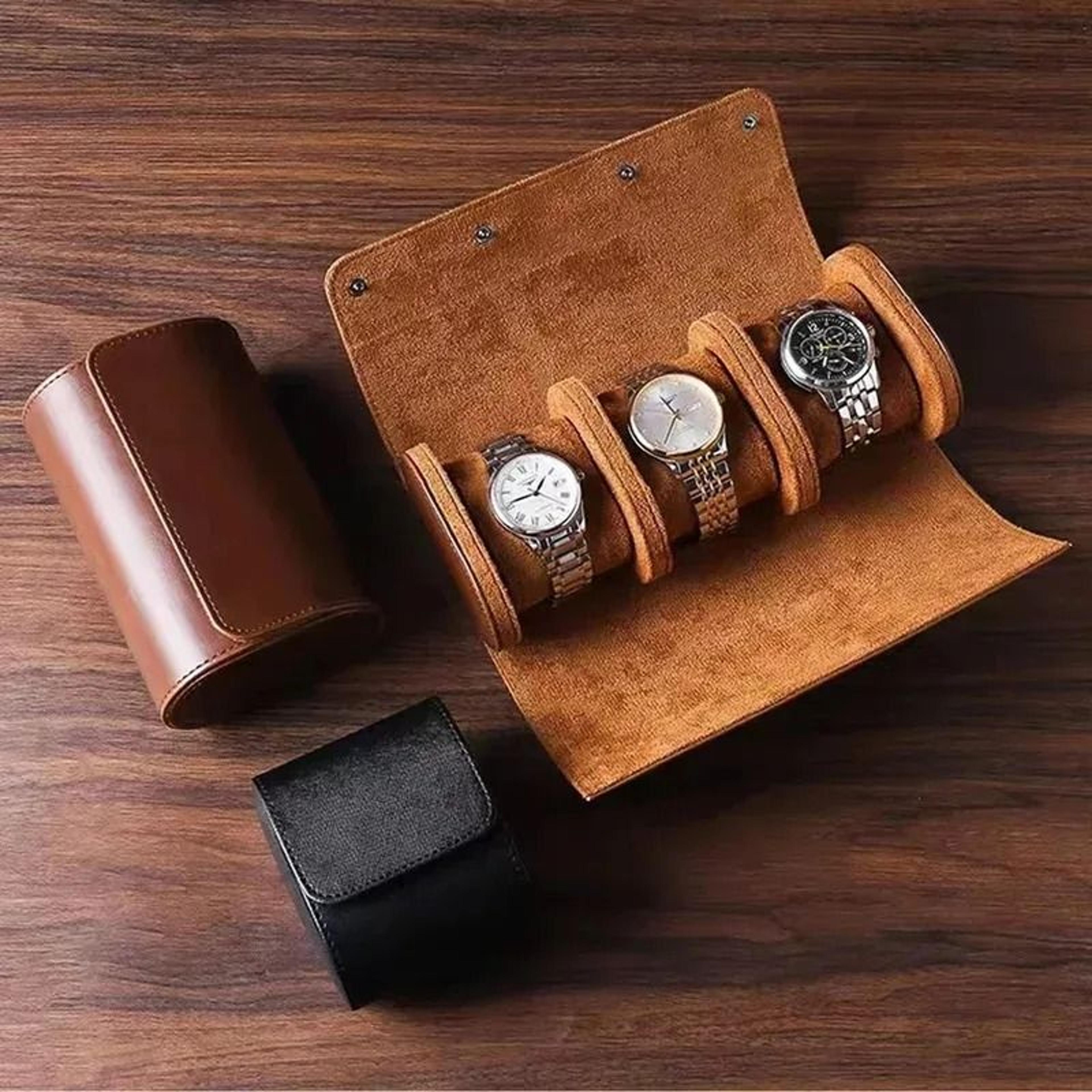 leather watch roll travel case portable vintage storage organizer box for wristwatches