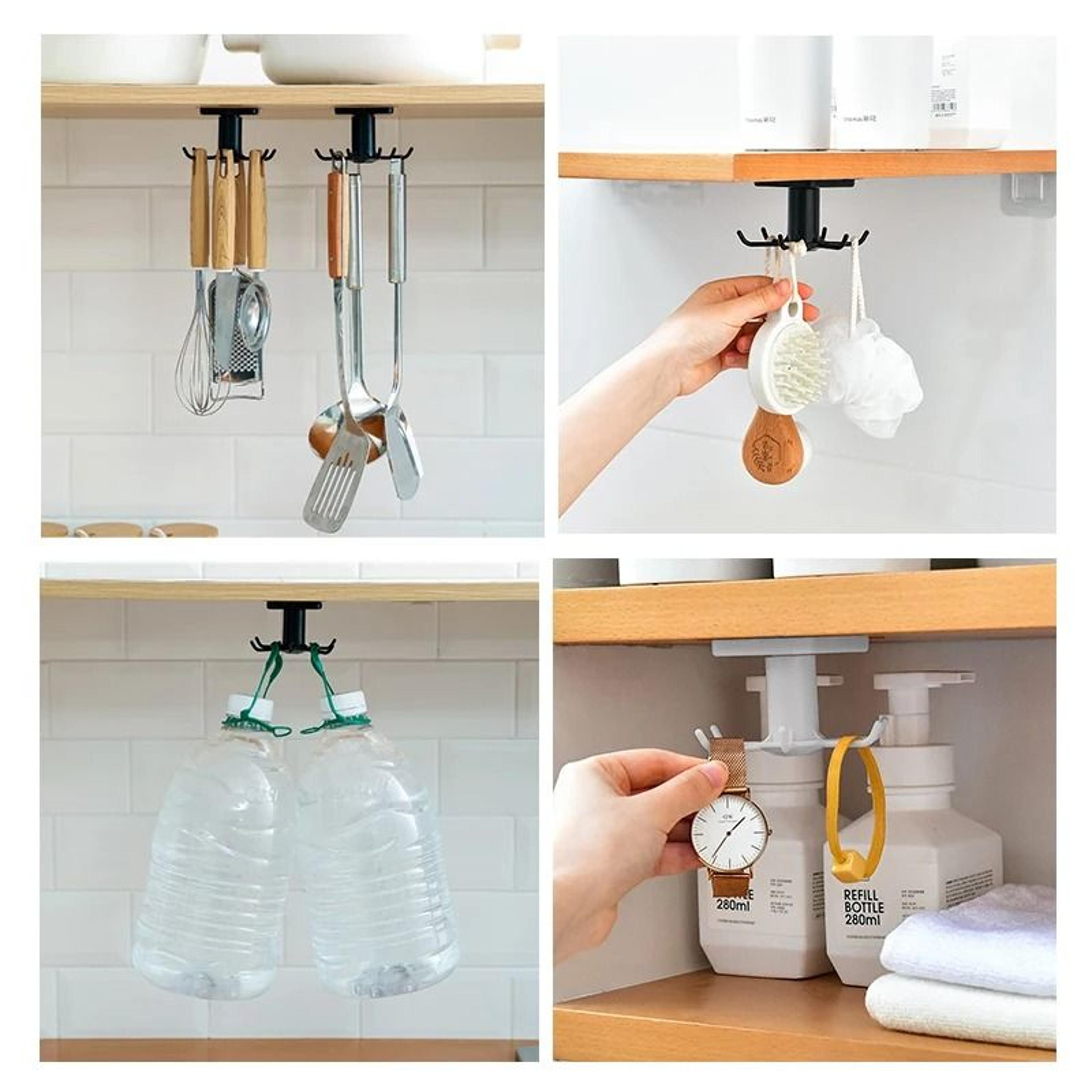 360 Rotating WallMounted Kitchen Storage Hooks  PunchFree Utensil Rack 1