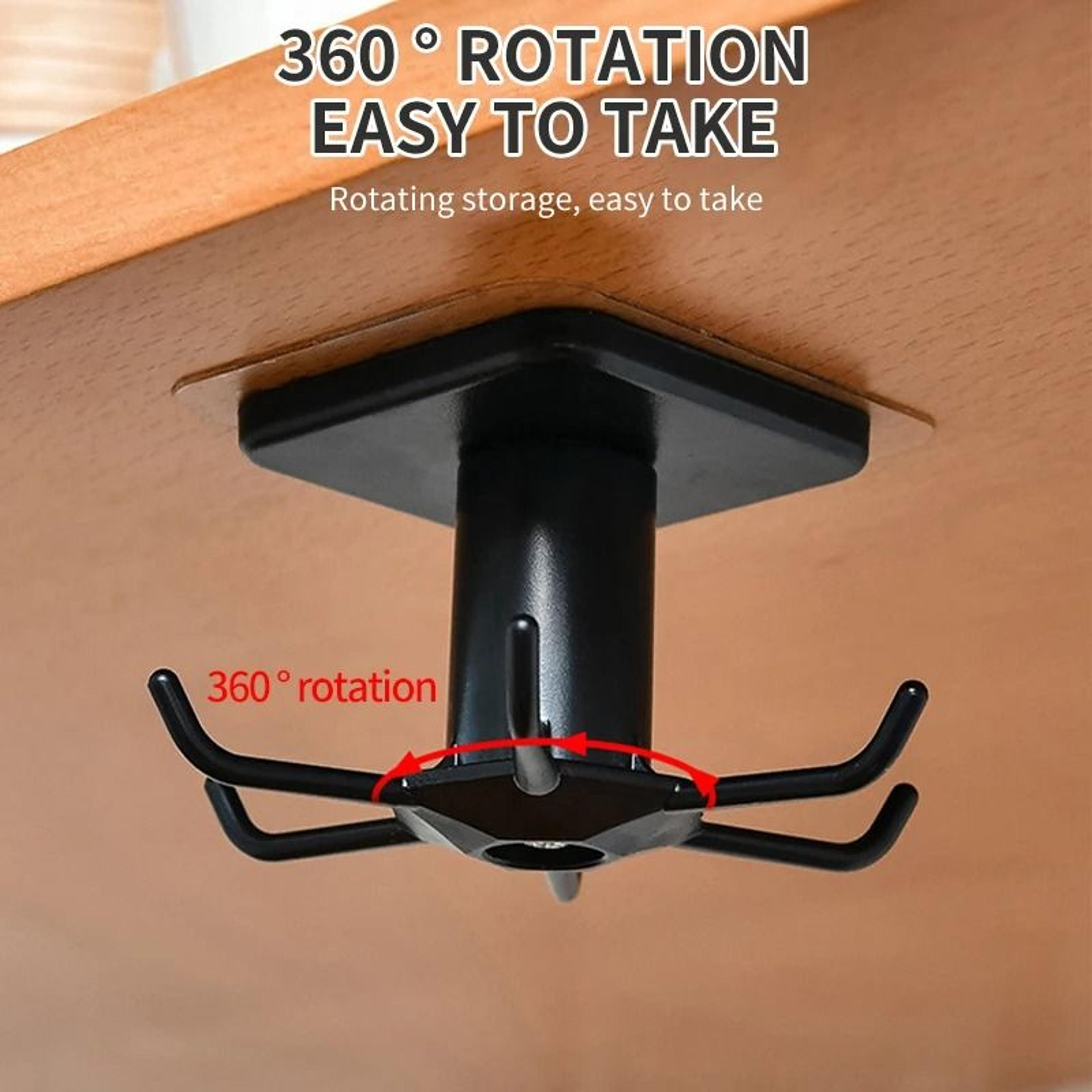 360 Rotating WallMounted Kitchen Storage Hooks  PunchFree Utensil Rack 4