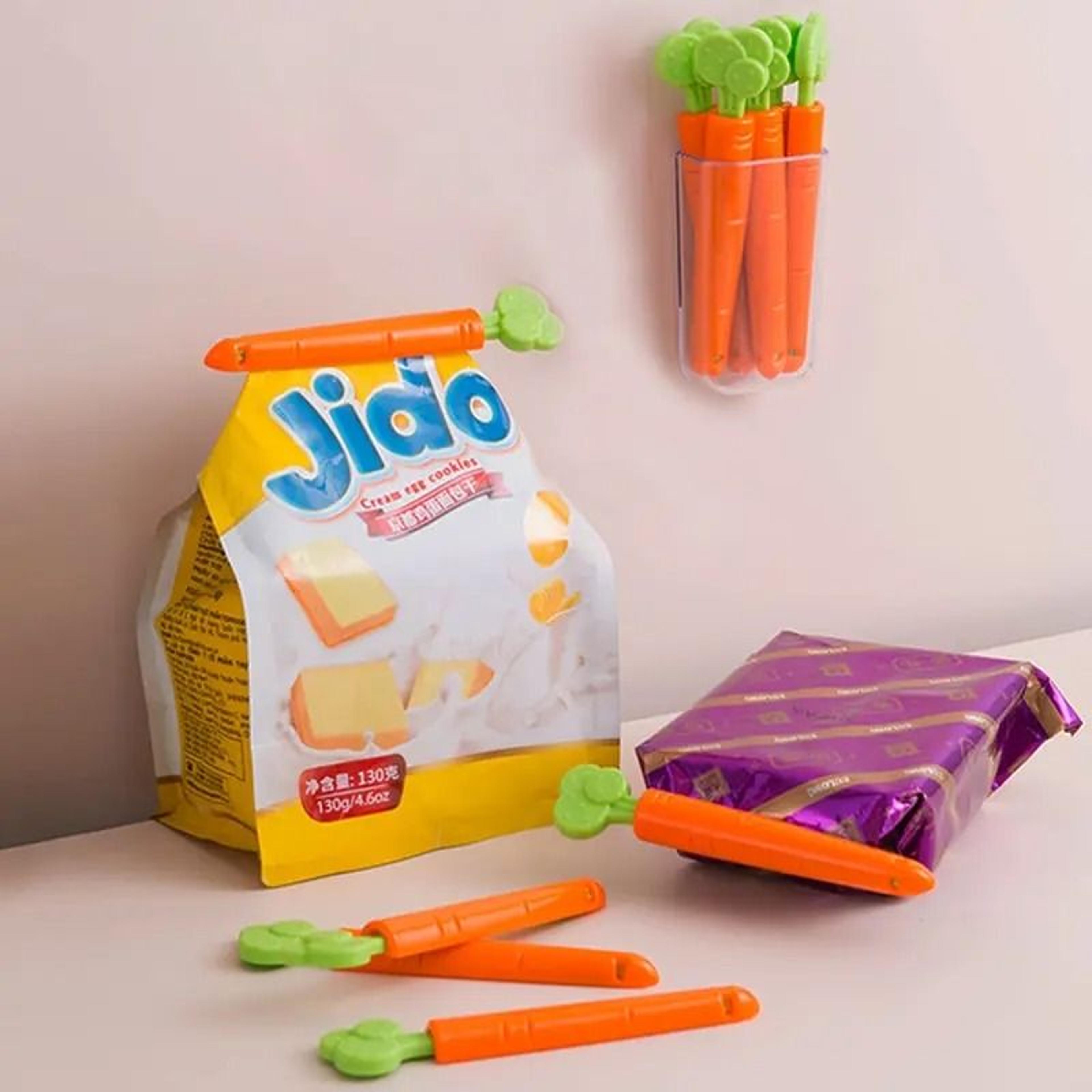 5-pack cute carrot shape food bag sealing clips with storage case