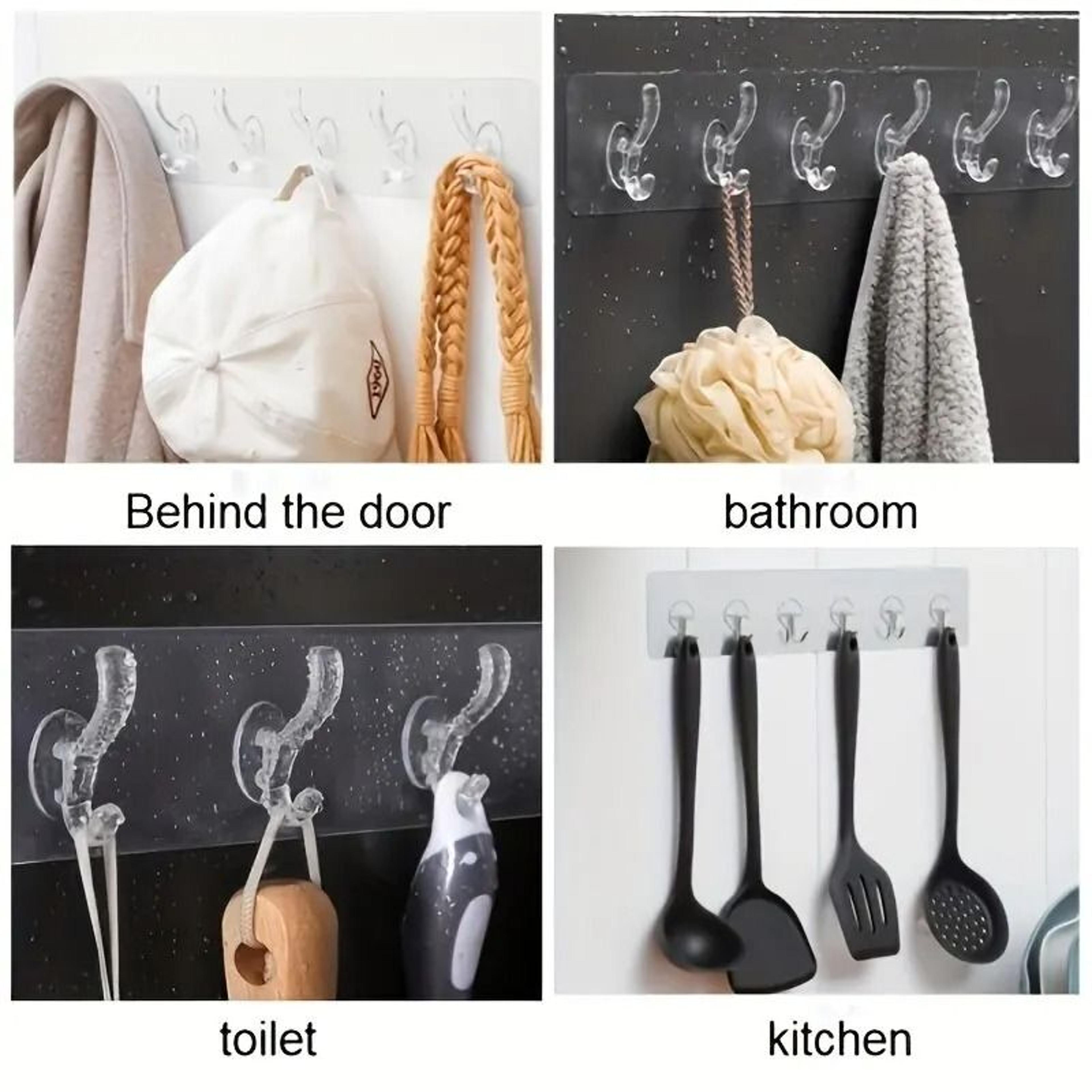 Transparent 6Row Adhesive Hooks  HeavyDuty NoTrace Wall Organizer 3