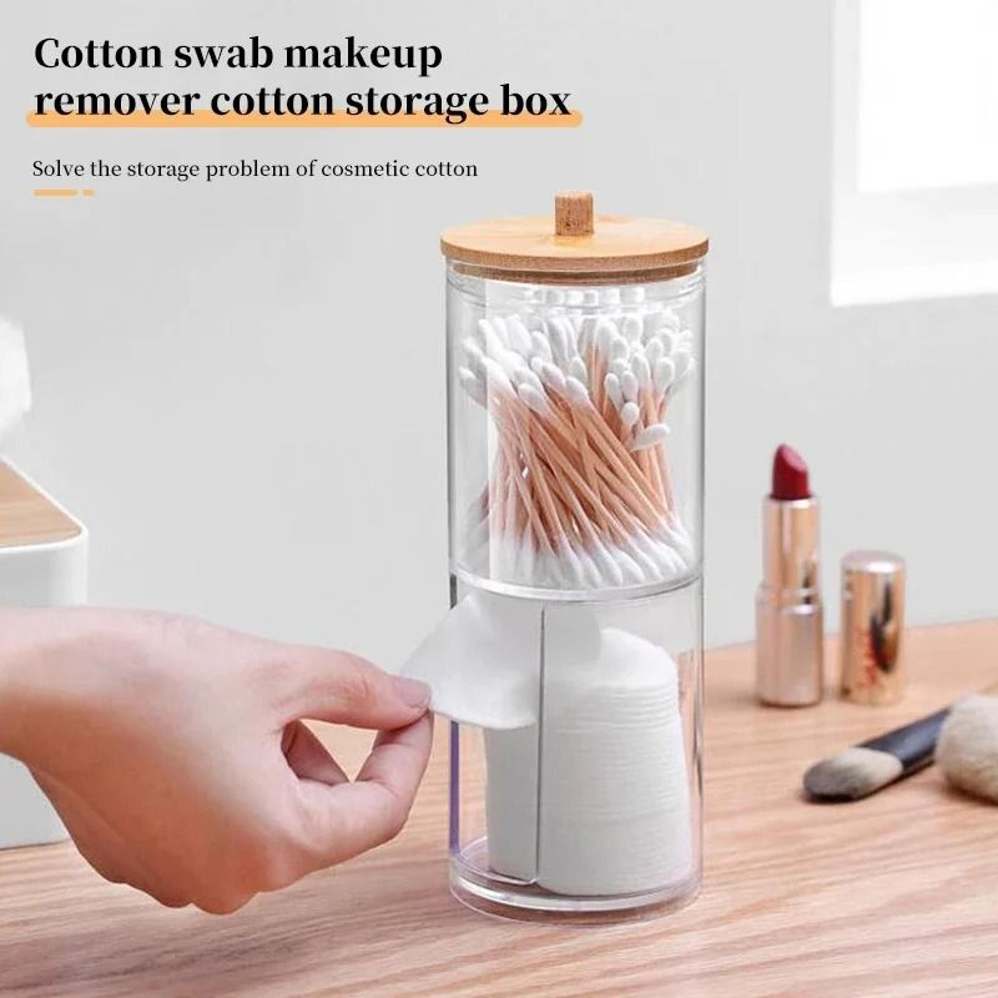 2-in-1 portable circular cotton swab & makeup remover pad storage container