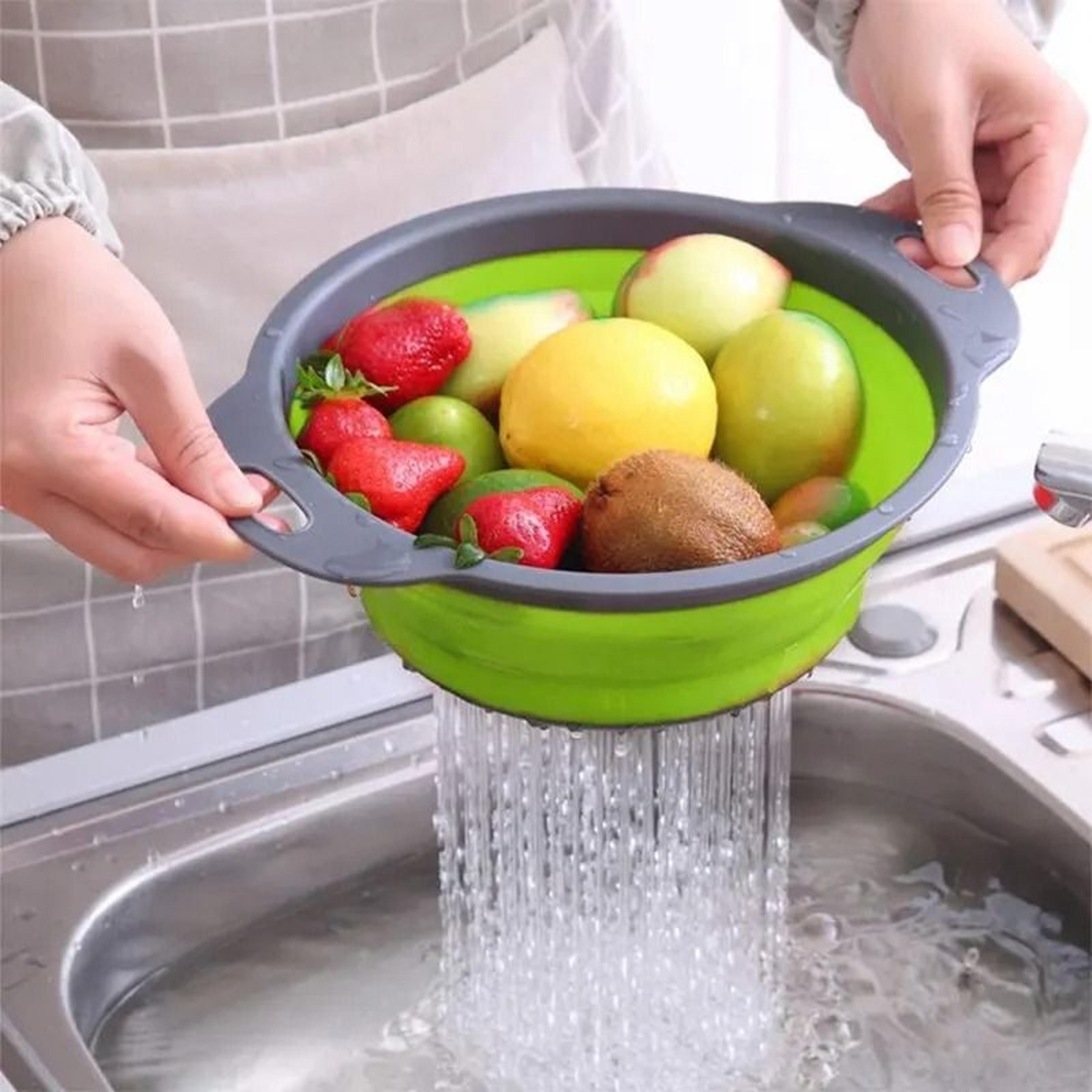 collapsible silicone kitchen strainer & folding colander with ergonomic handles