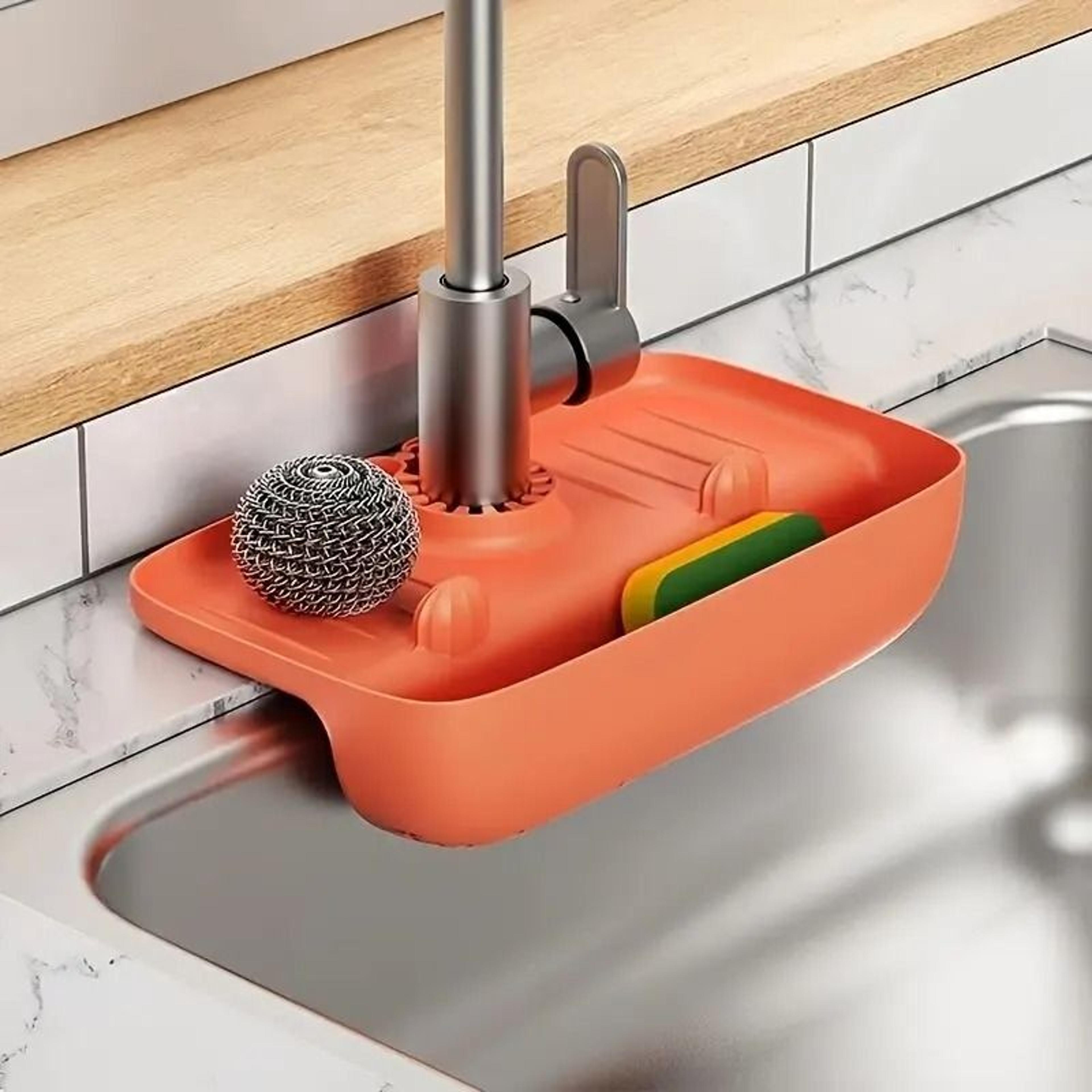silicone faucet splash guard & sink organizer draining tray