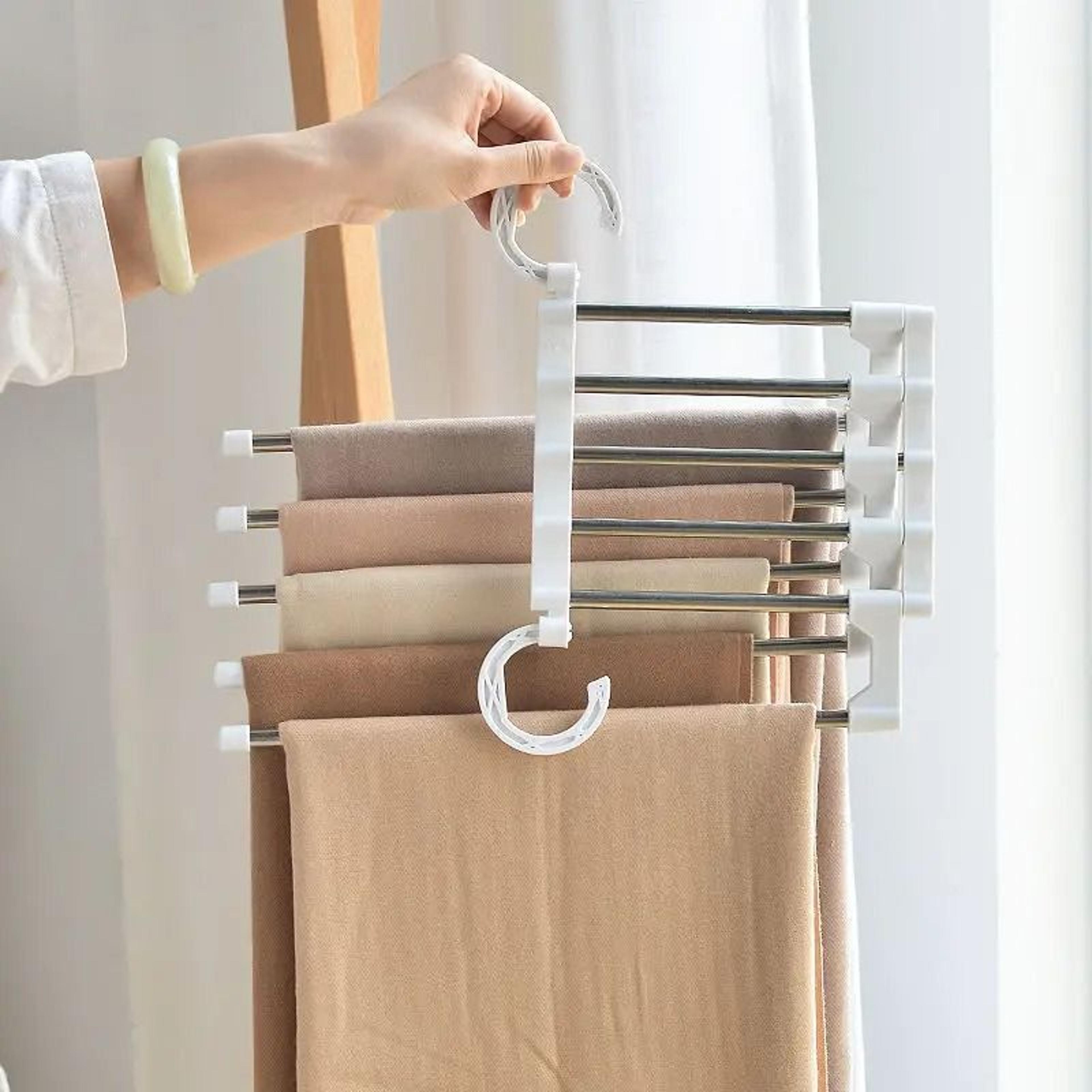 Telescopic Folding MultiLayer Pants Hanger Rack  SpaceSaving Wardrobe Storage Organizer 4