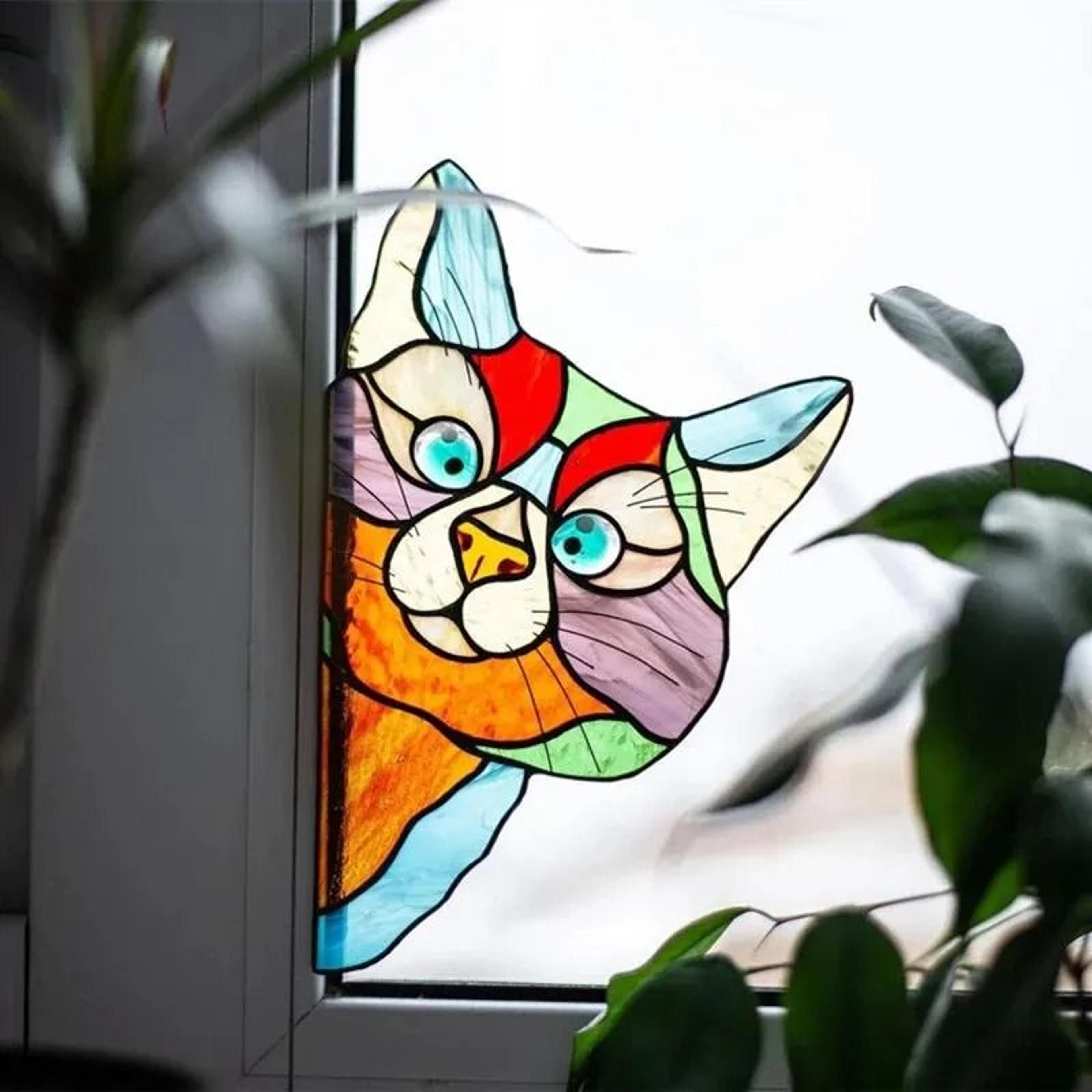 Cat Peeping Glass Window SelfAdhesive Sticker  MoistureProof Decorative Film 1