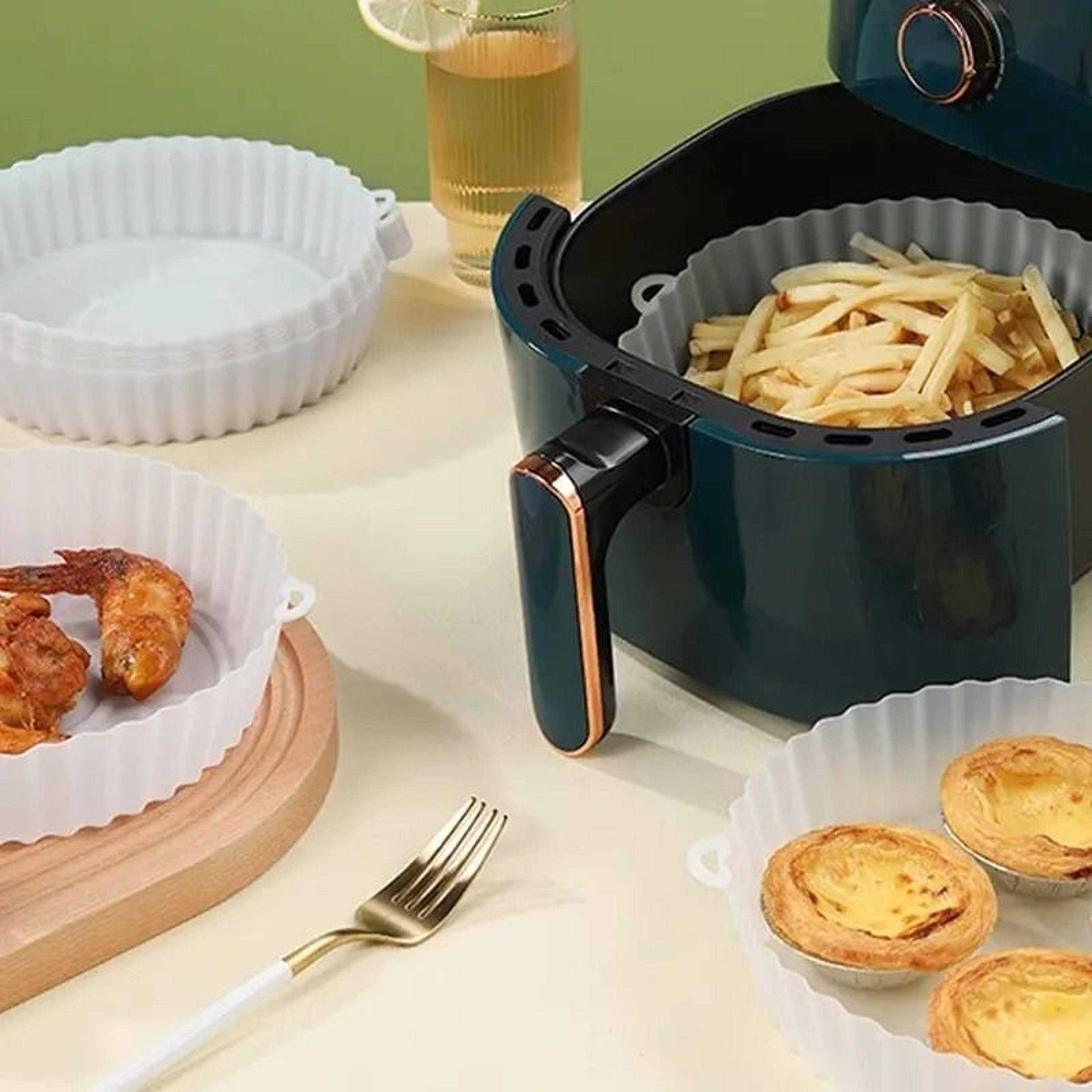 2pcs reusable round silicone air fryer liners & non-stick baking tray mats