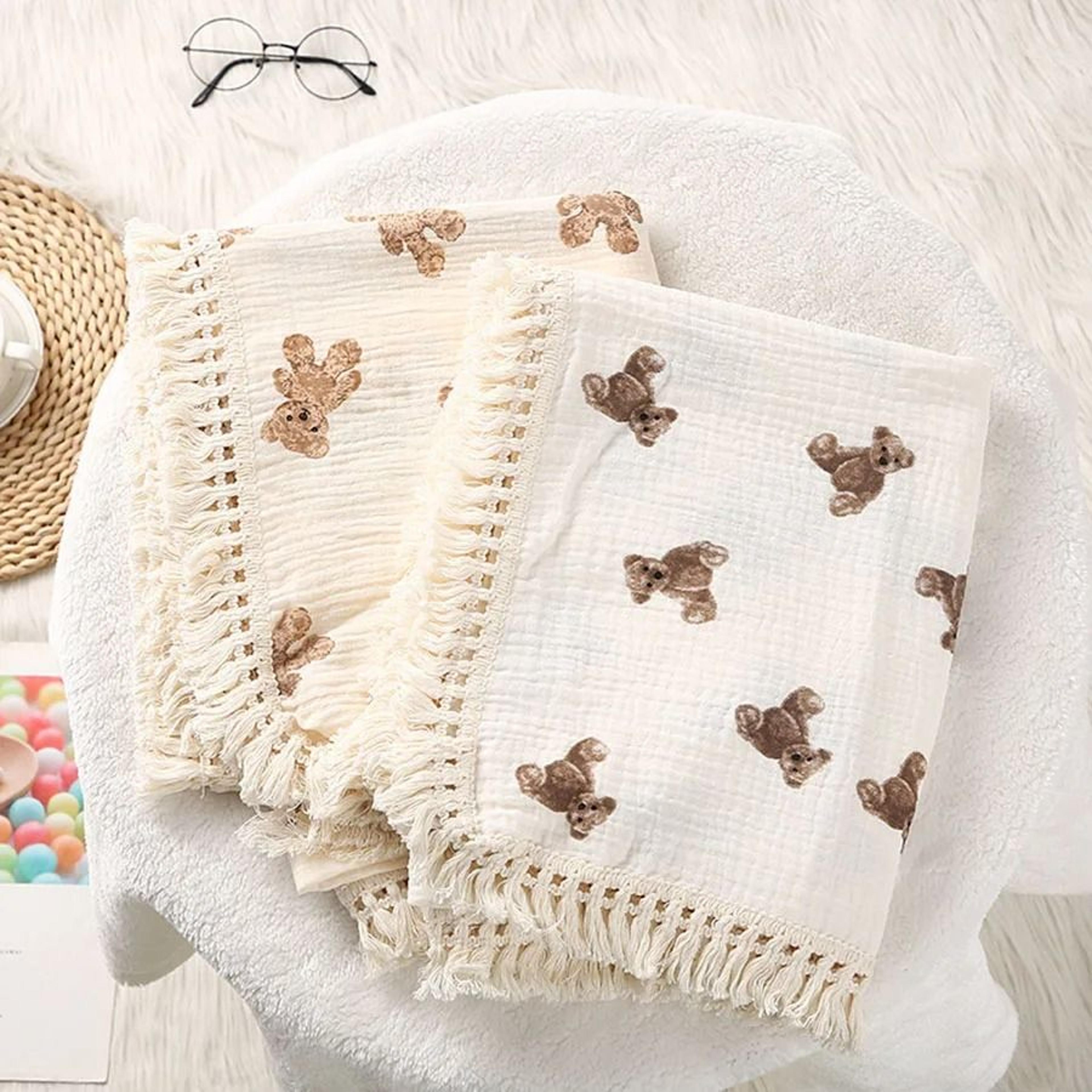 Cute Bear Cotton Muslin Swaddle Blanket  Breathable Summer Comforter For Newborns 4
