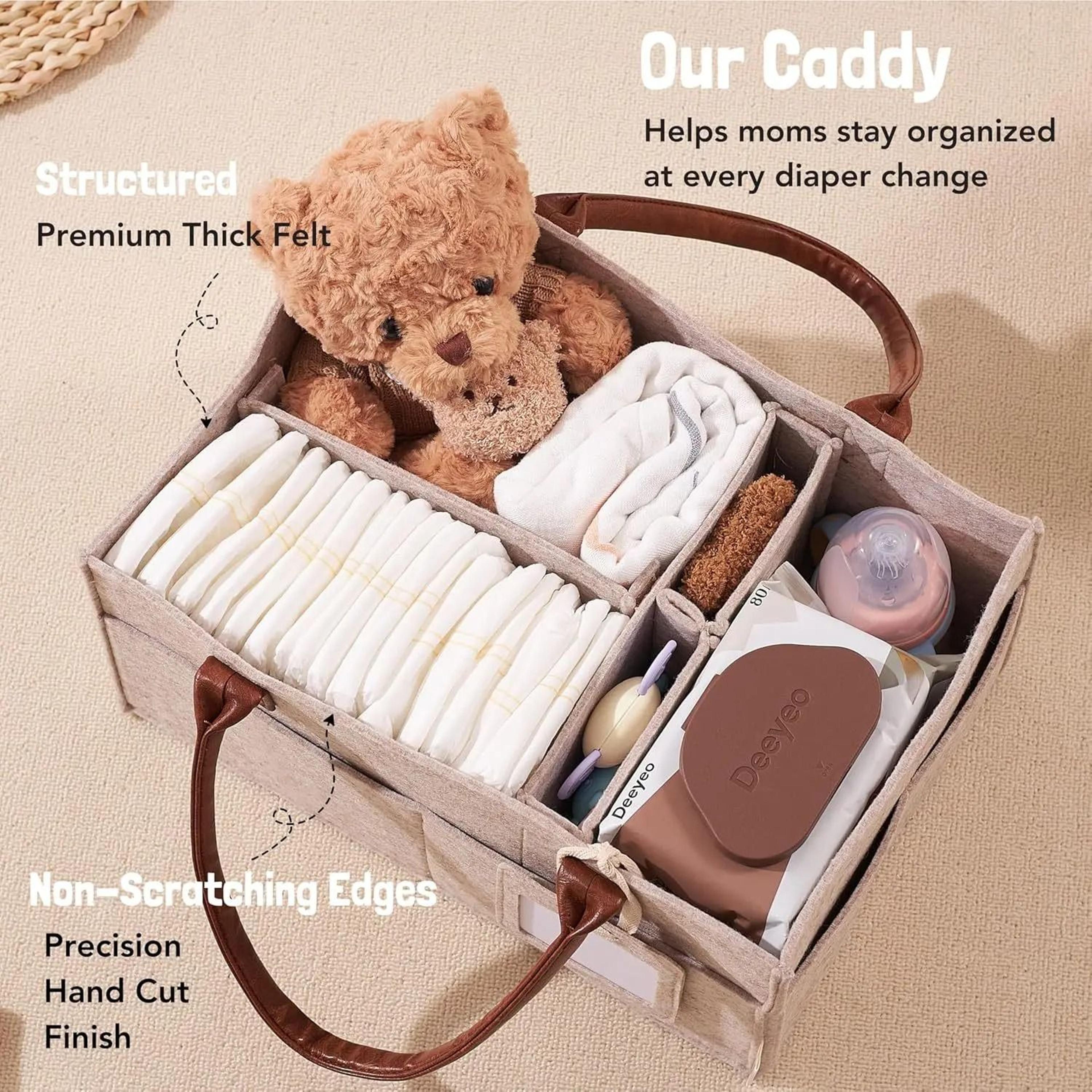 Large Felt Nursery Storage Caddy  Infant Diaper Organizer Basket With Handles 1