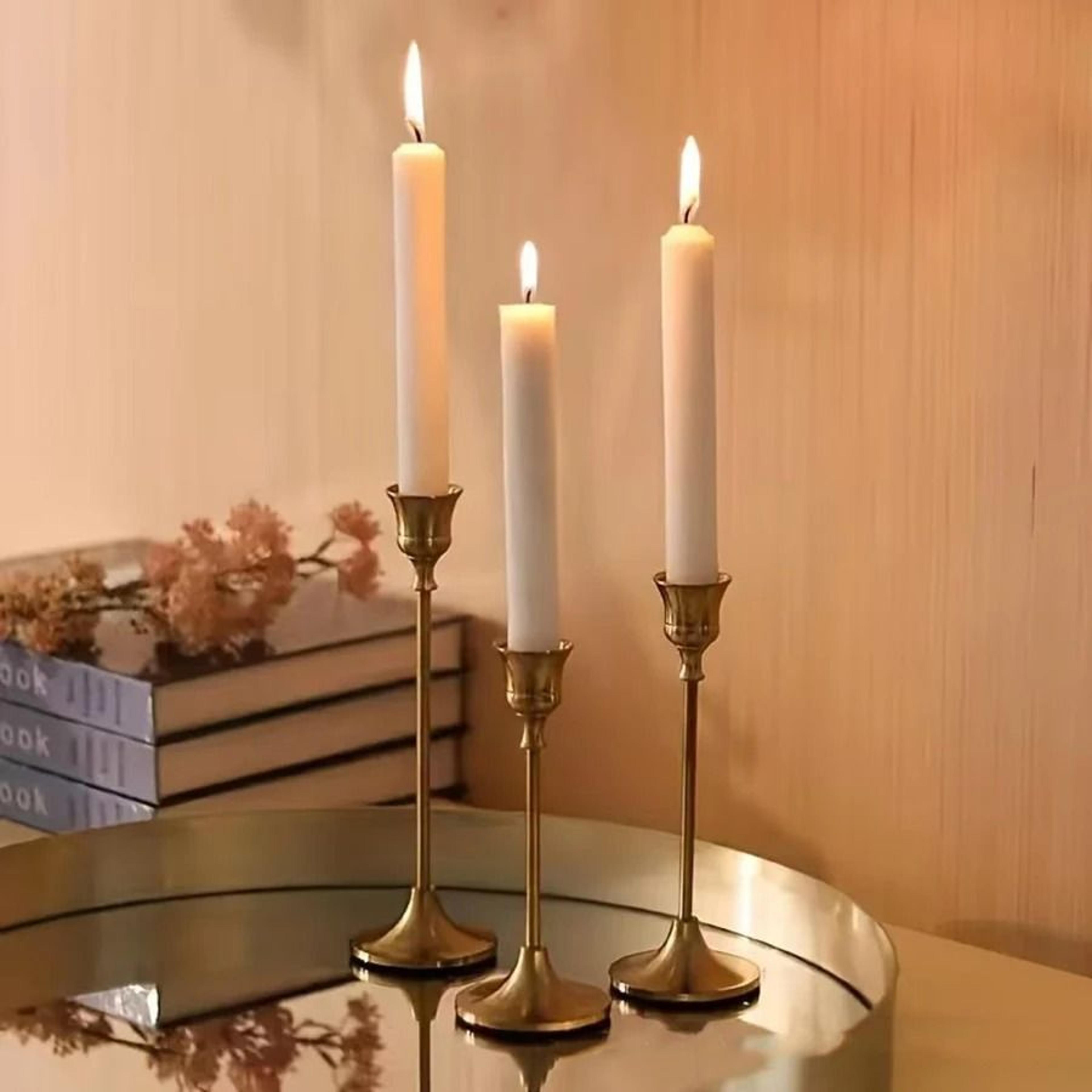 set of 3 vintage metal & aluminum tabletop candle holders for home & events