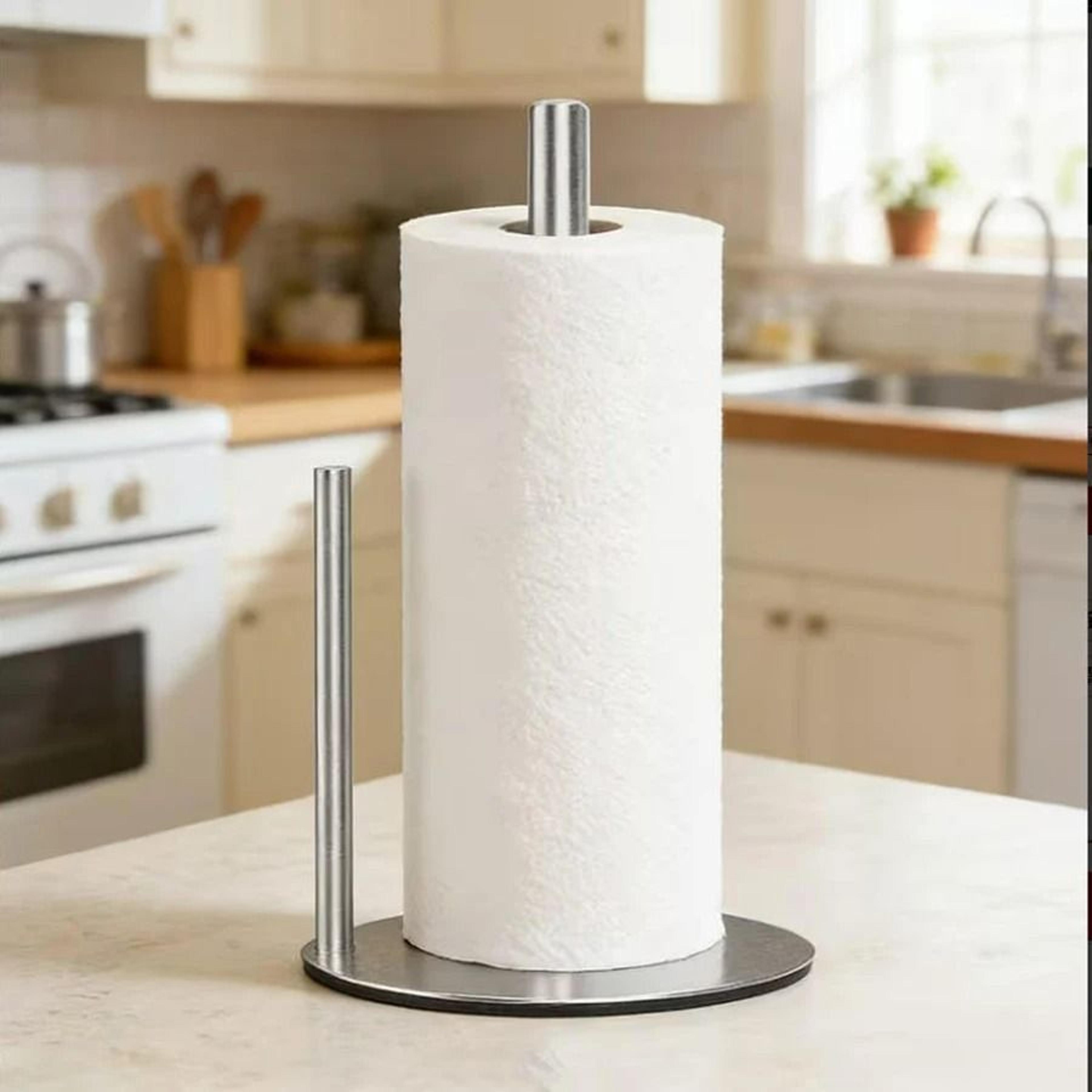 Stainless Steel Kitchen Roll Holder With HeavyDuty Weighted Base  OneHand Tear Design 3