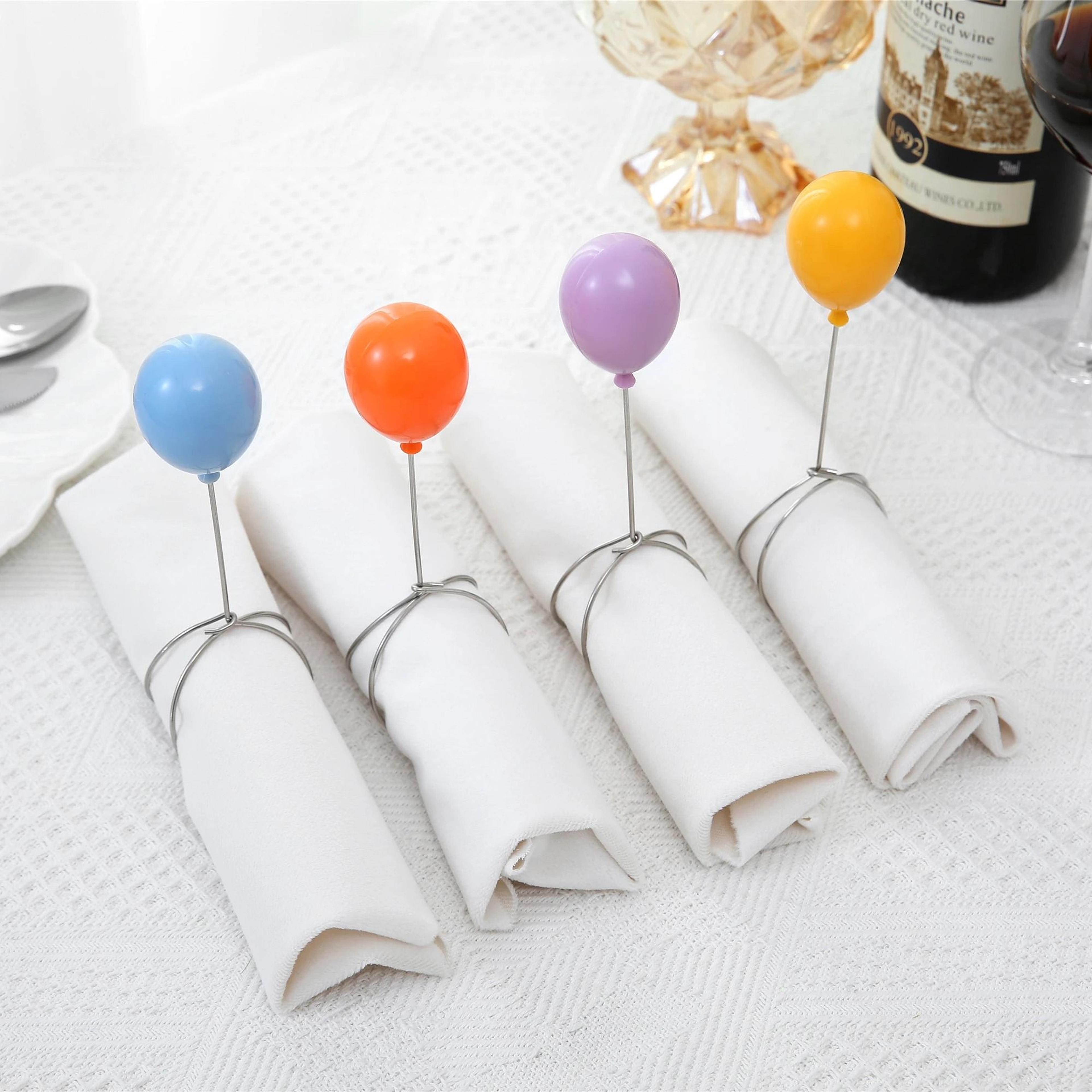 vibrant balloon napkin rings & reusable tabletop napkin holders for festive party decor