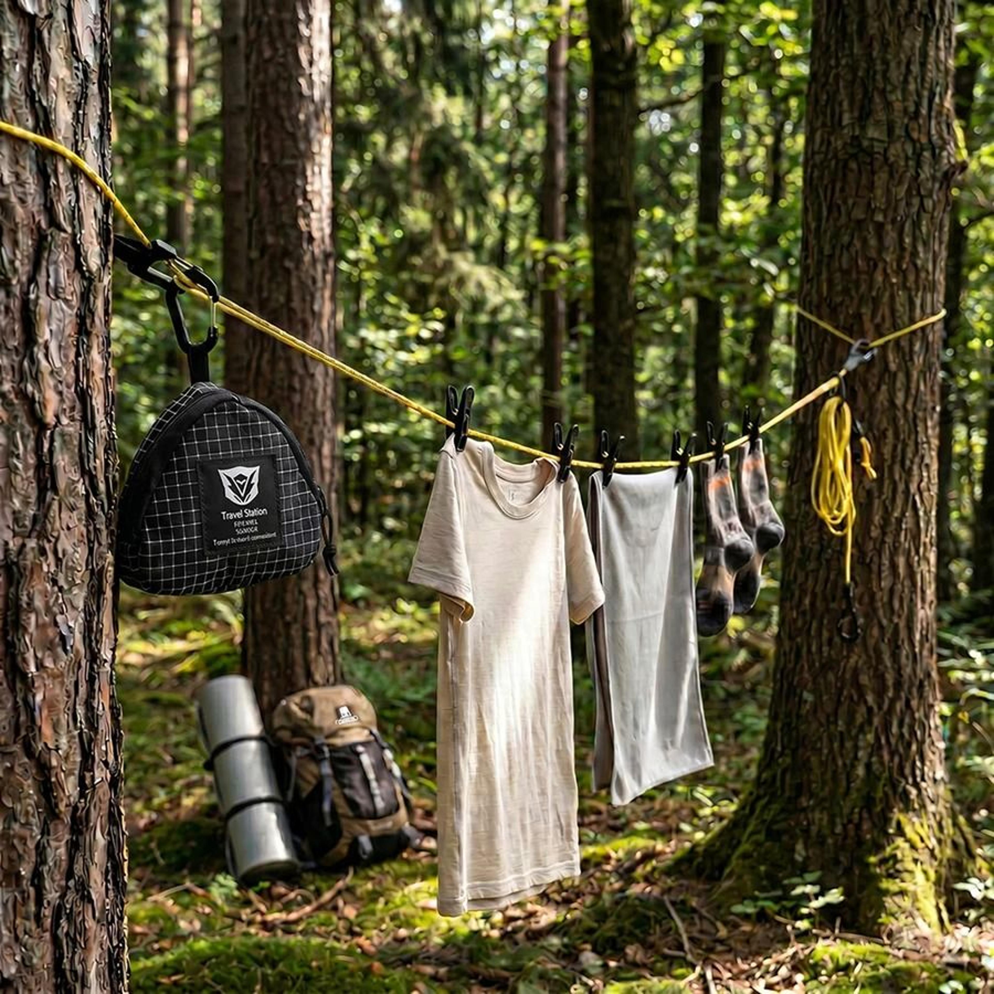 Adjustable Windproof Outdoor Clothesline With Clips  Portable Camping  Travel Laundry Drying Rope 1