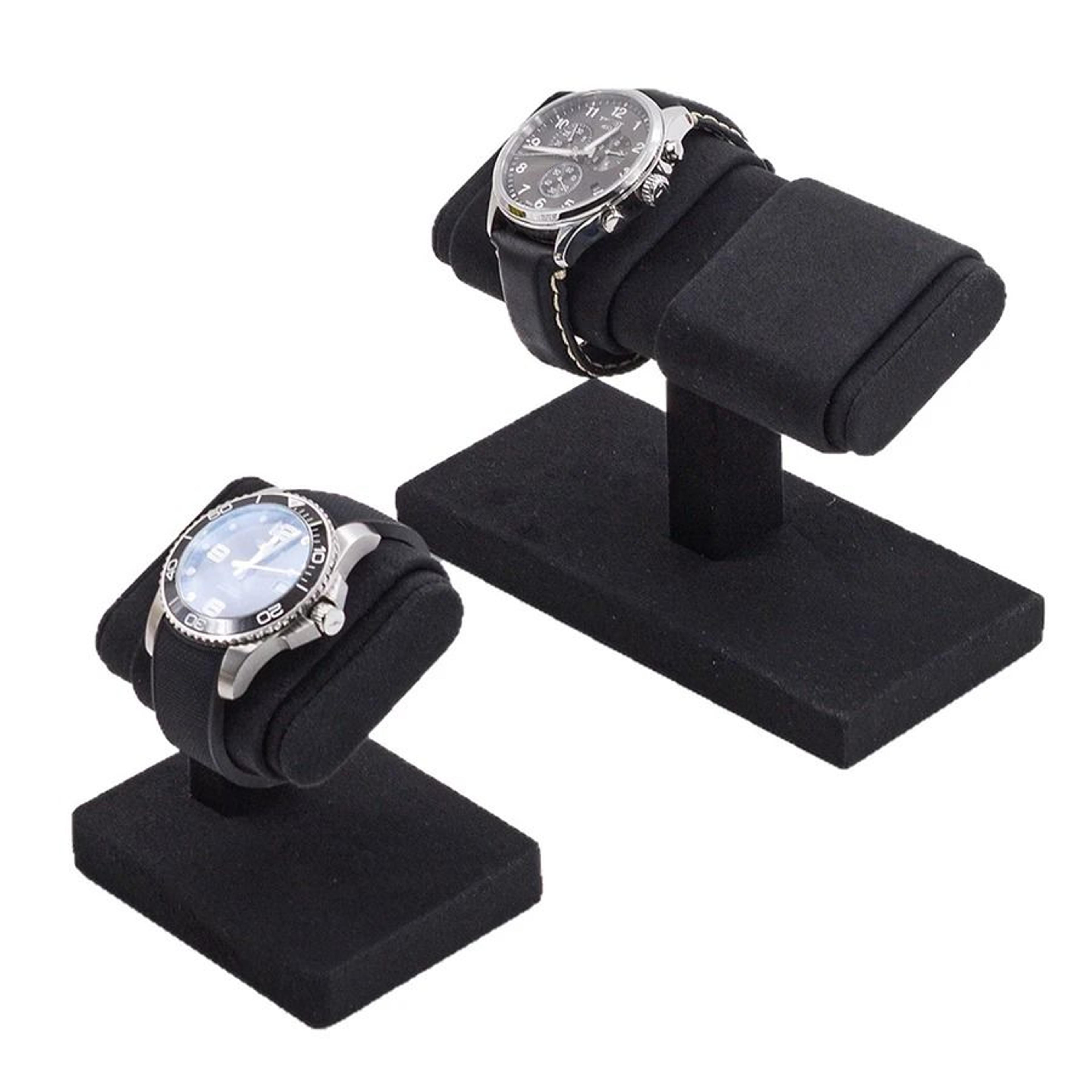 black velvet watch display stand - anti-scratch single & dual watch holder organizer