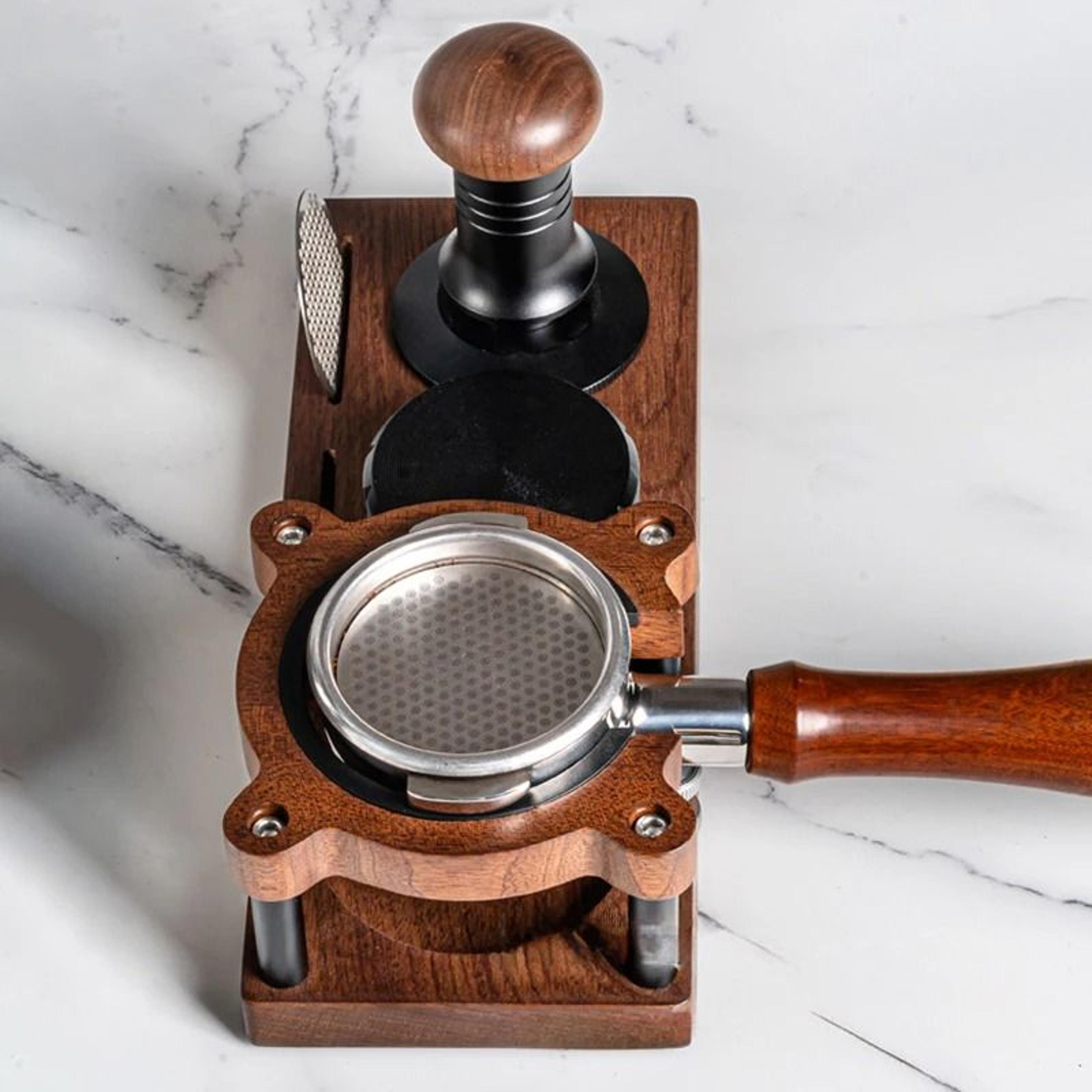 Solid Wood Espresso Tamper Station Stand  Universal Portafilter Tamping Organizer 4