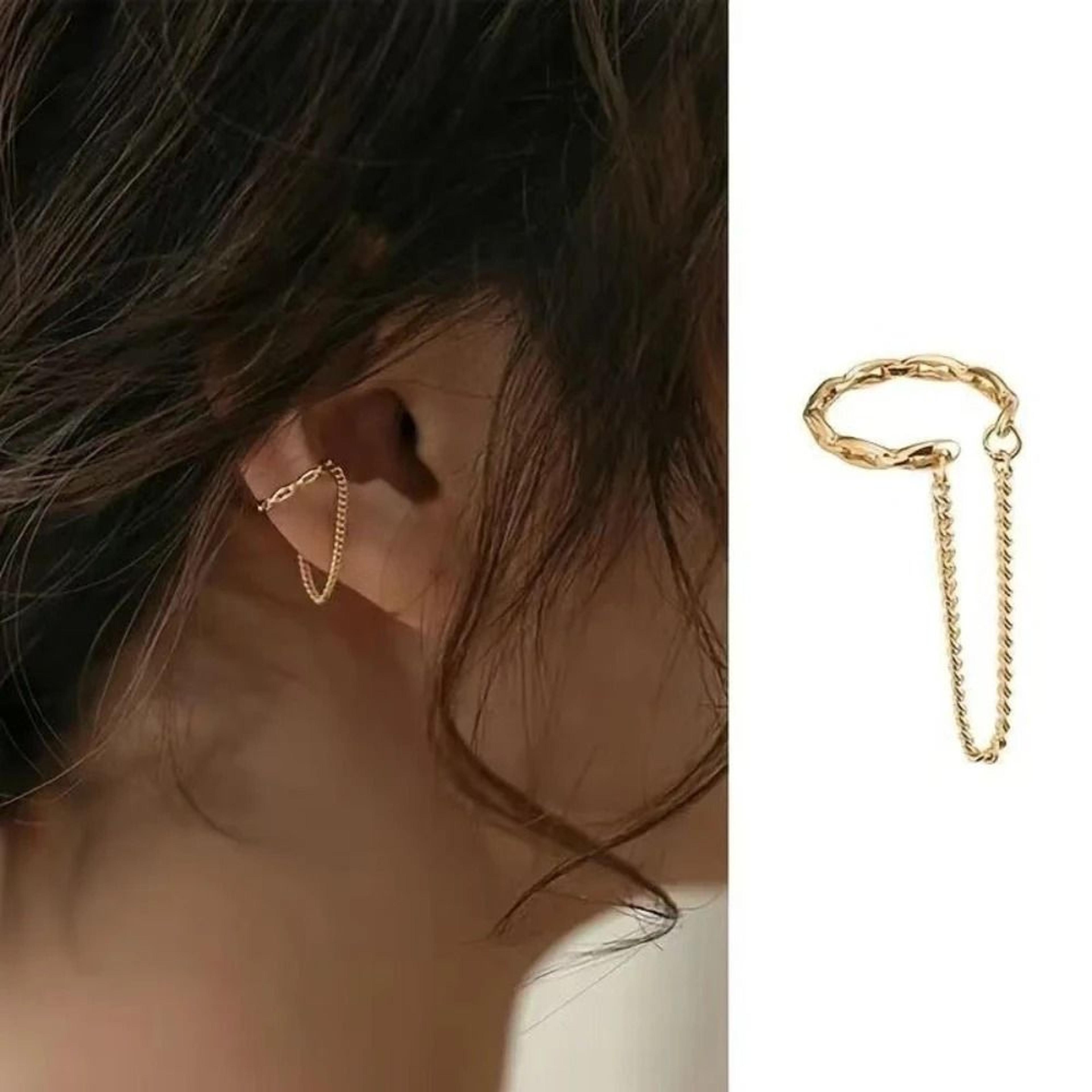 minimalist no-piercing ear chain cuff earrings - modern fake piercing ear wrap clip
