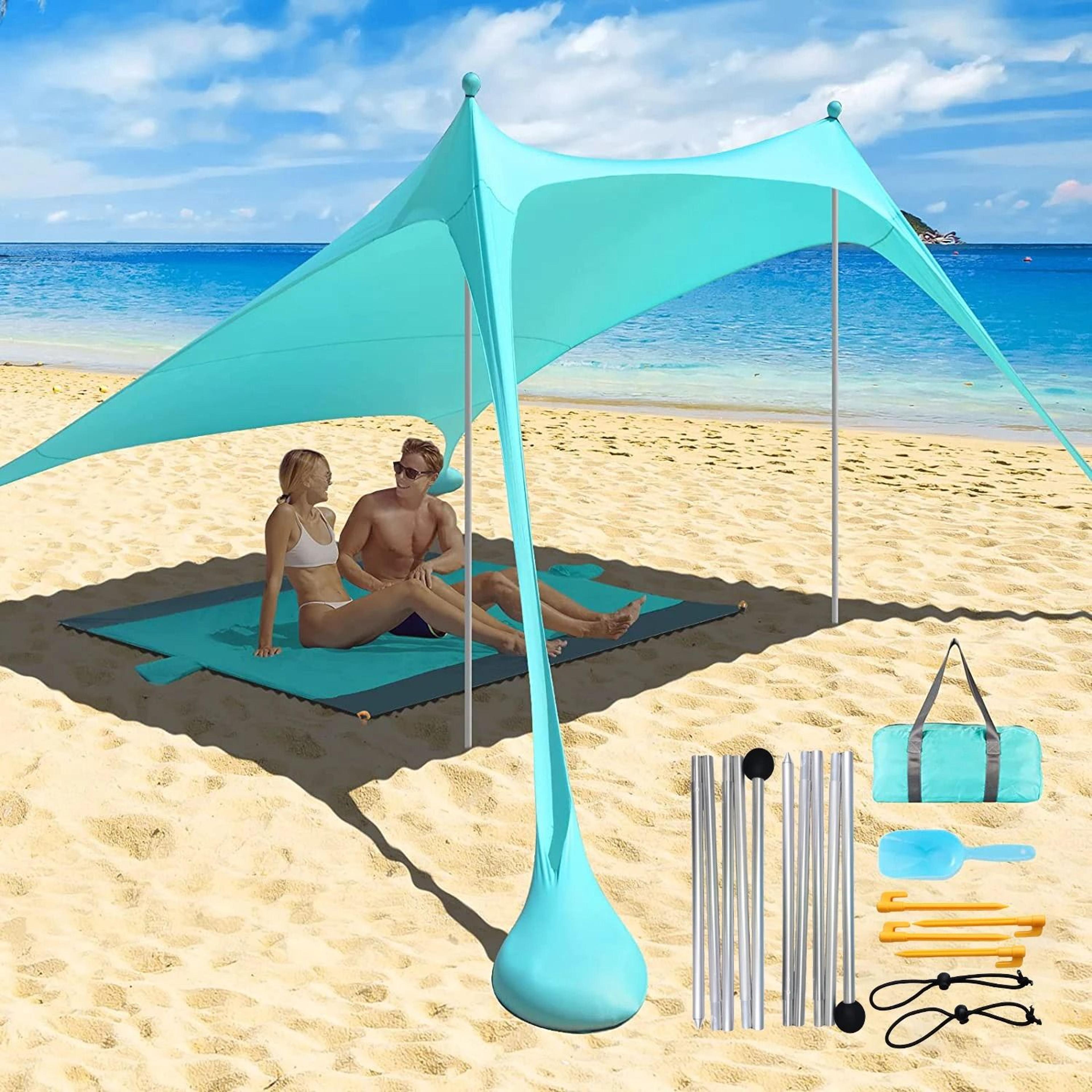 family ultralight beach awning & sun shade tent (upf50+) - portable canopy with sandbag anchors