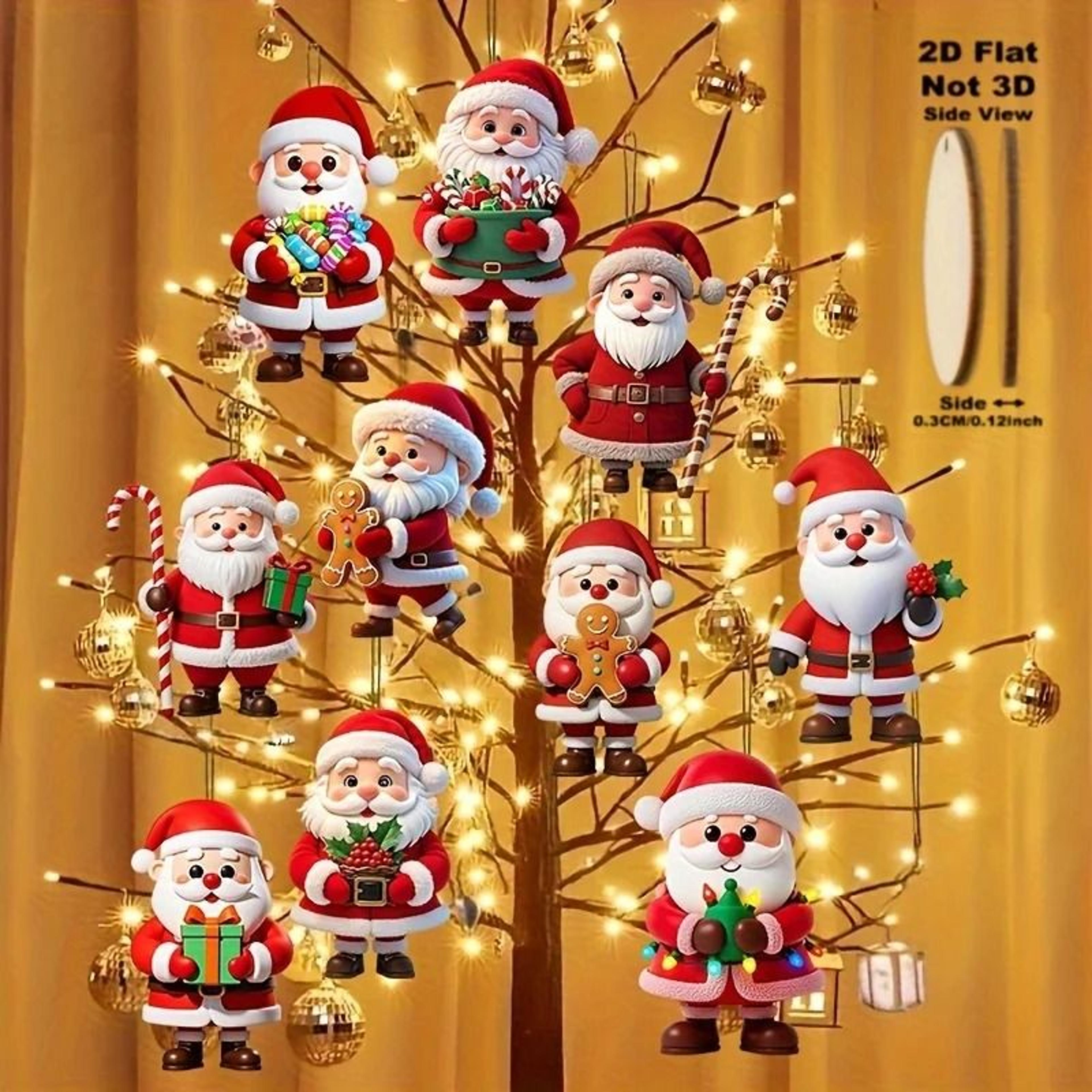 10Pcs Christmas Wooden Gingerbread Man  Santa Claus Flat Pendants  Holiday Tree Ornaments  Gift Dec 2