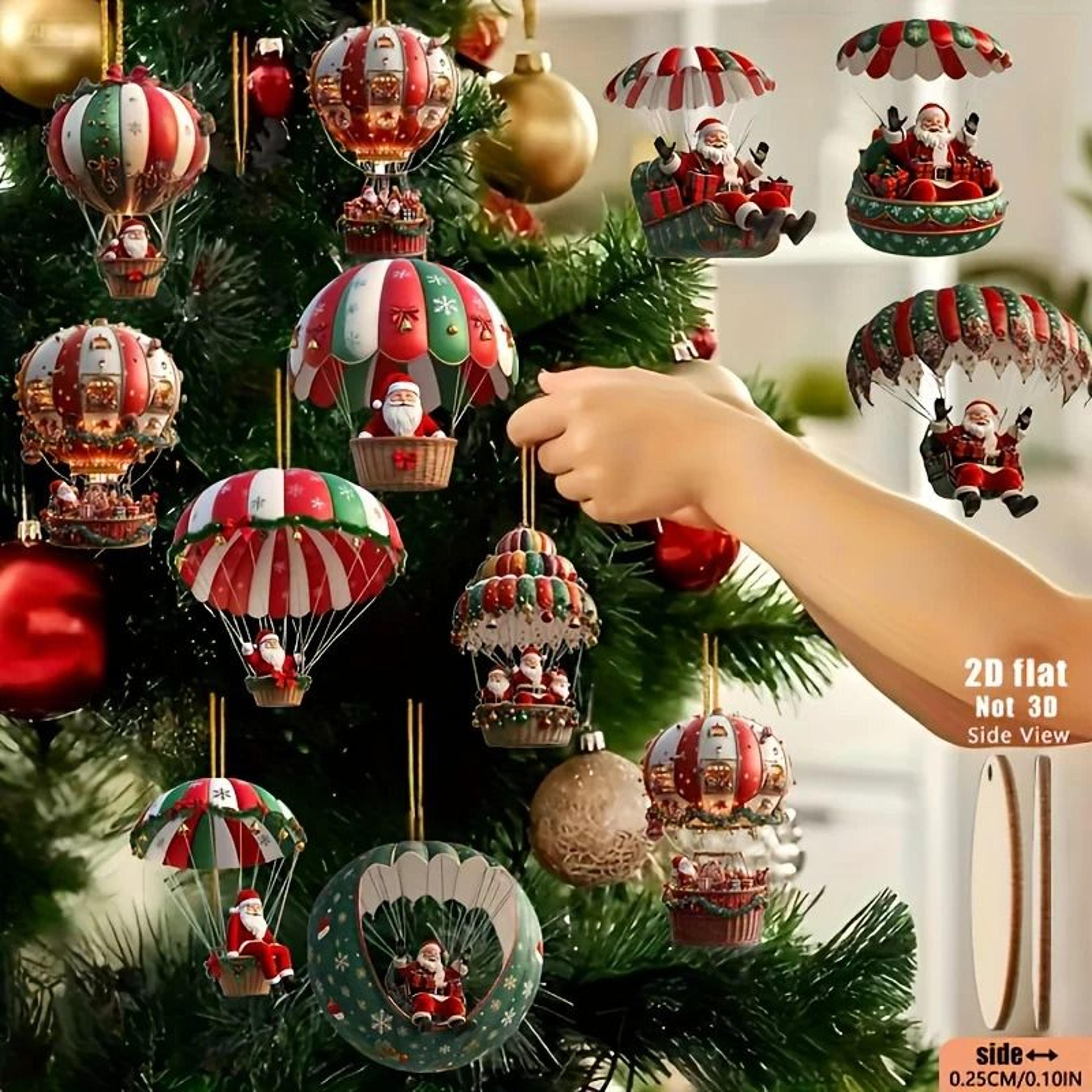 12Pcs Christmas Wooden Hanging Ornament Set  2D Mobile Santa Claus  Hot Air Balloon Holiday Decor 6