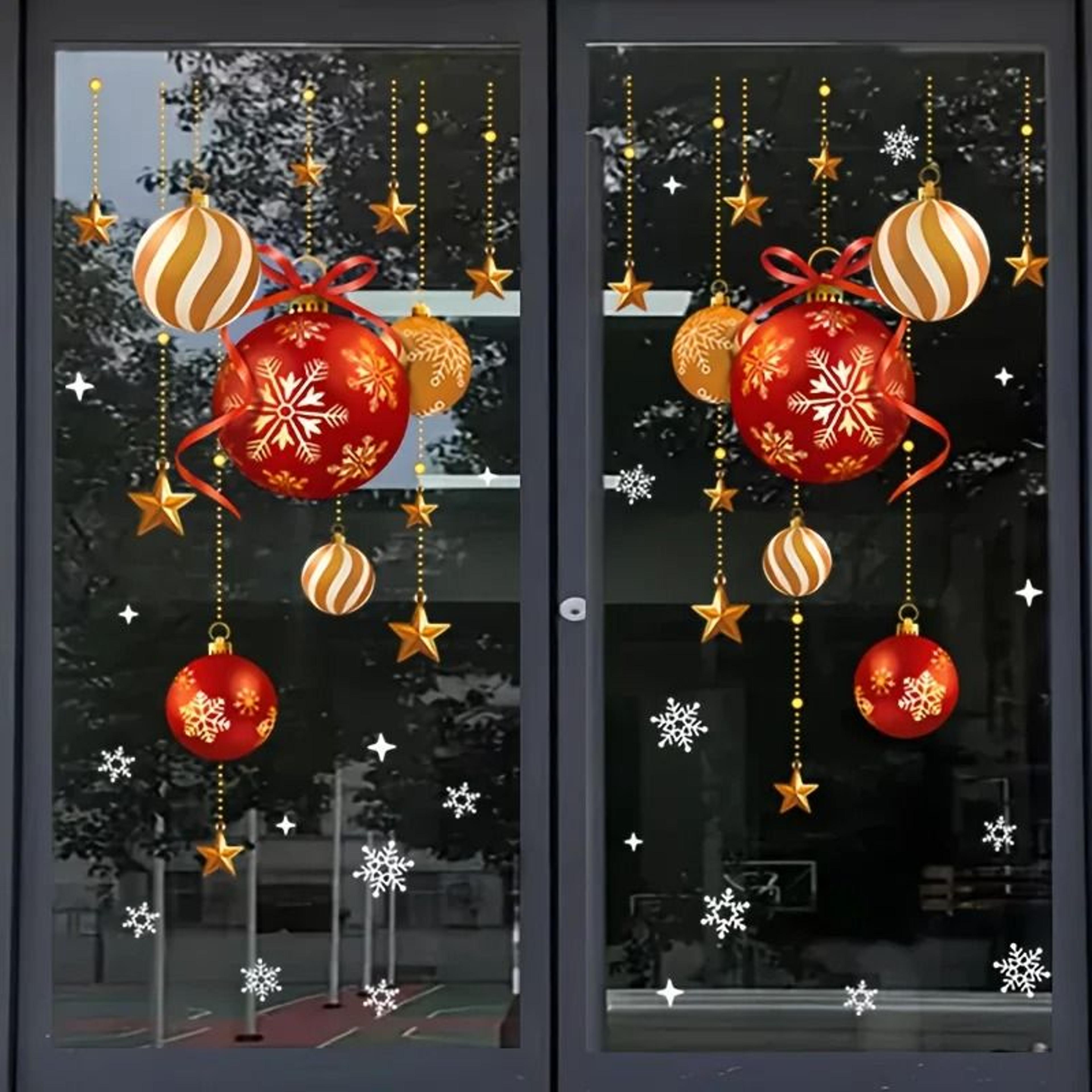 festive christmas window glass stickers - colorful balls, stars & snowflakes decals for holiday atmosphere