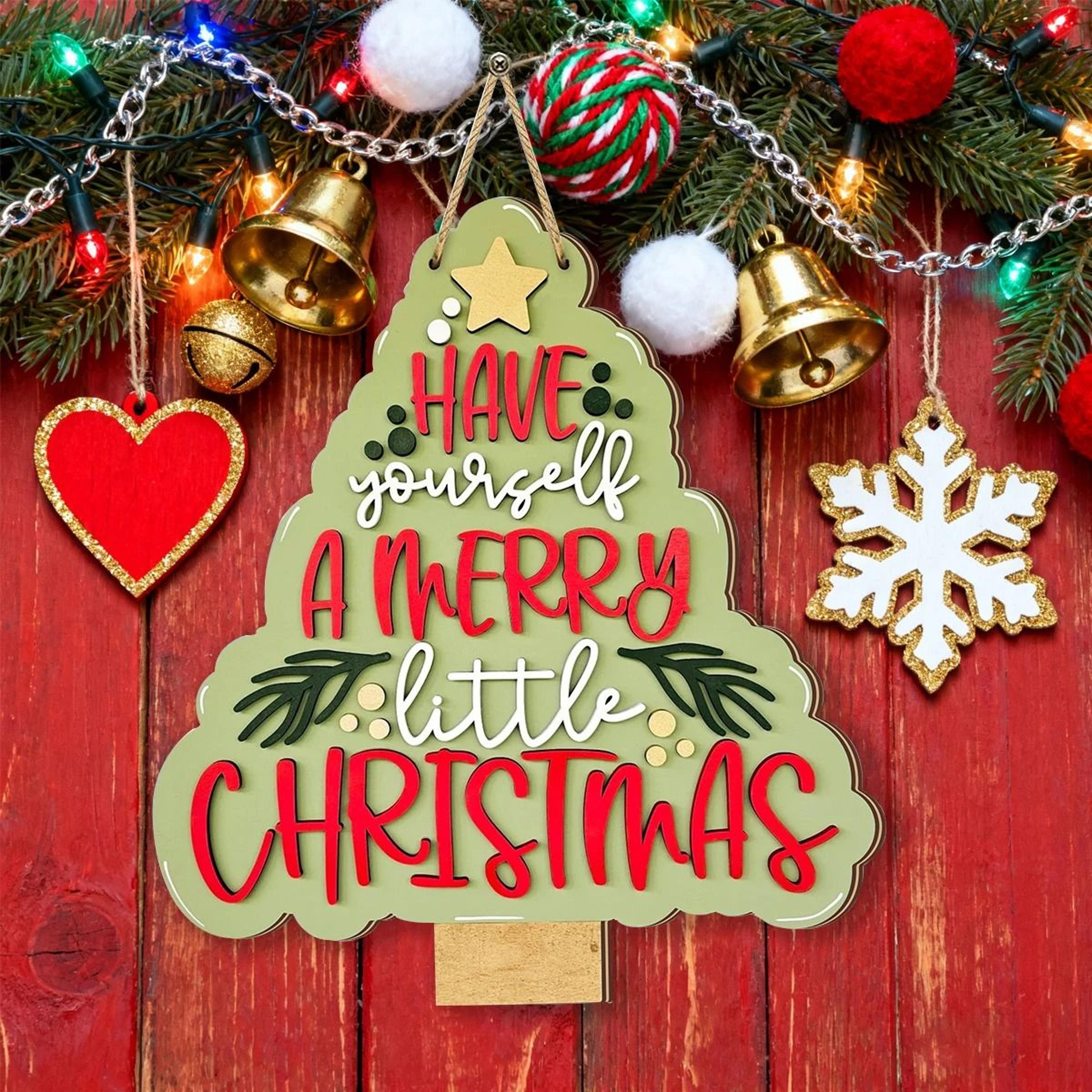 Rustic Wooden Christmas Tree Bell Ornament  Have Yourself A Merry Little Christmas Holiday Hanging  1