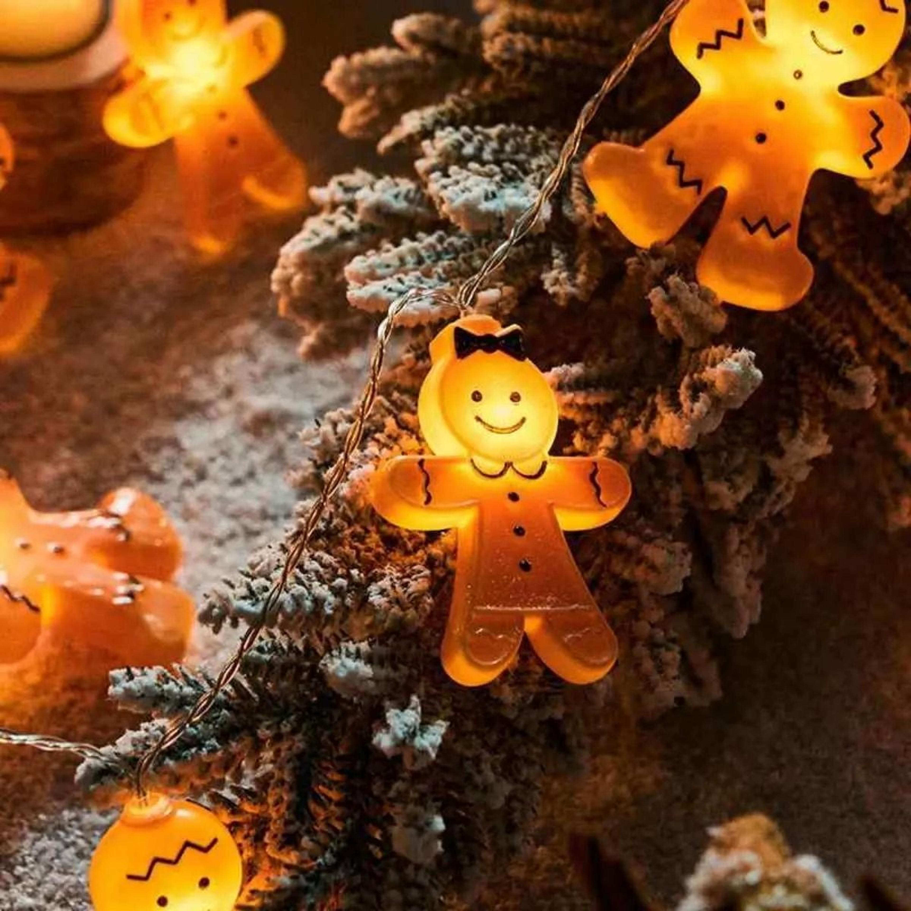 Gingerbread Man LED String Lights  Warm Christmas Window  Indoor Party Decor 5