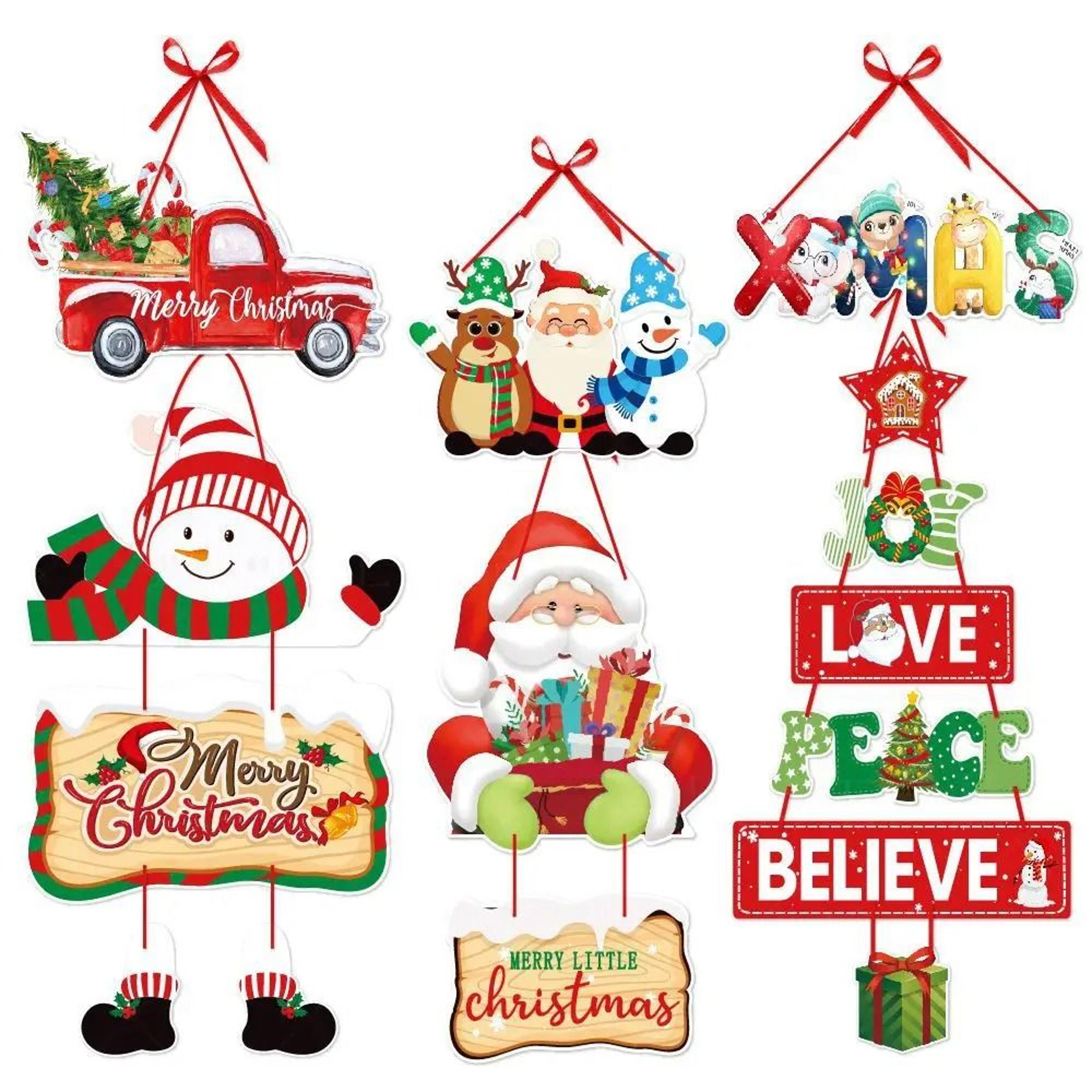 christmas door hanging banner pendant - santa, snowman & festive car paper ornaments