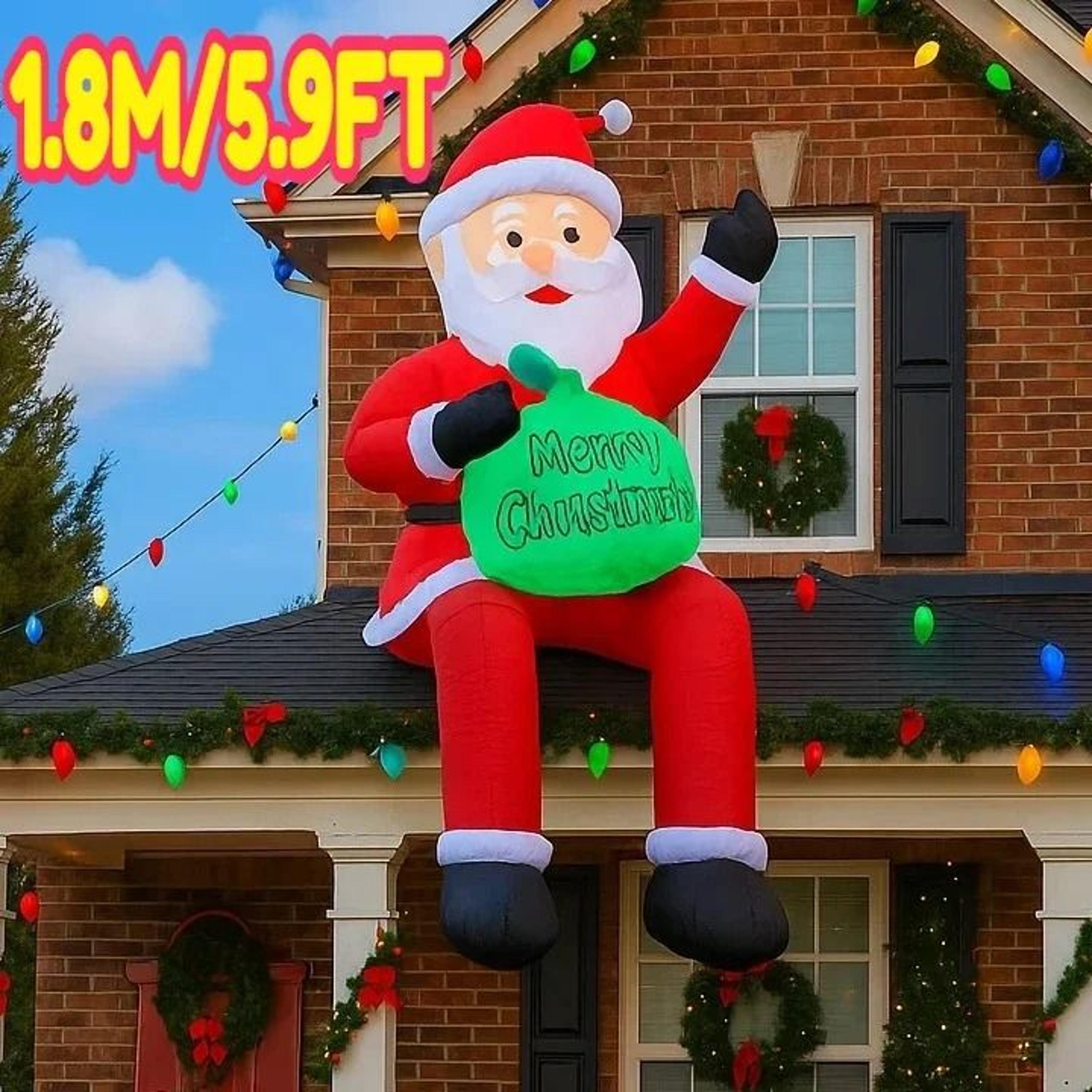 18m Inflatable Santa Claus On Roof With LED Lights  Outdoor Christmas Yard Lighting Decor 6