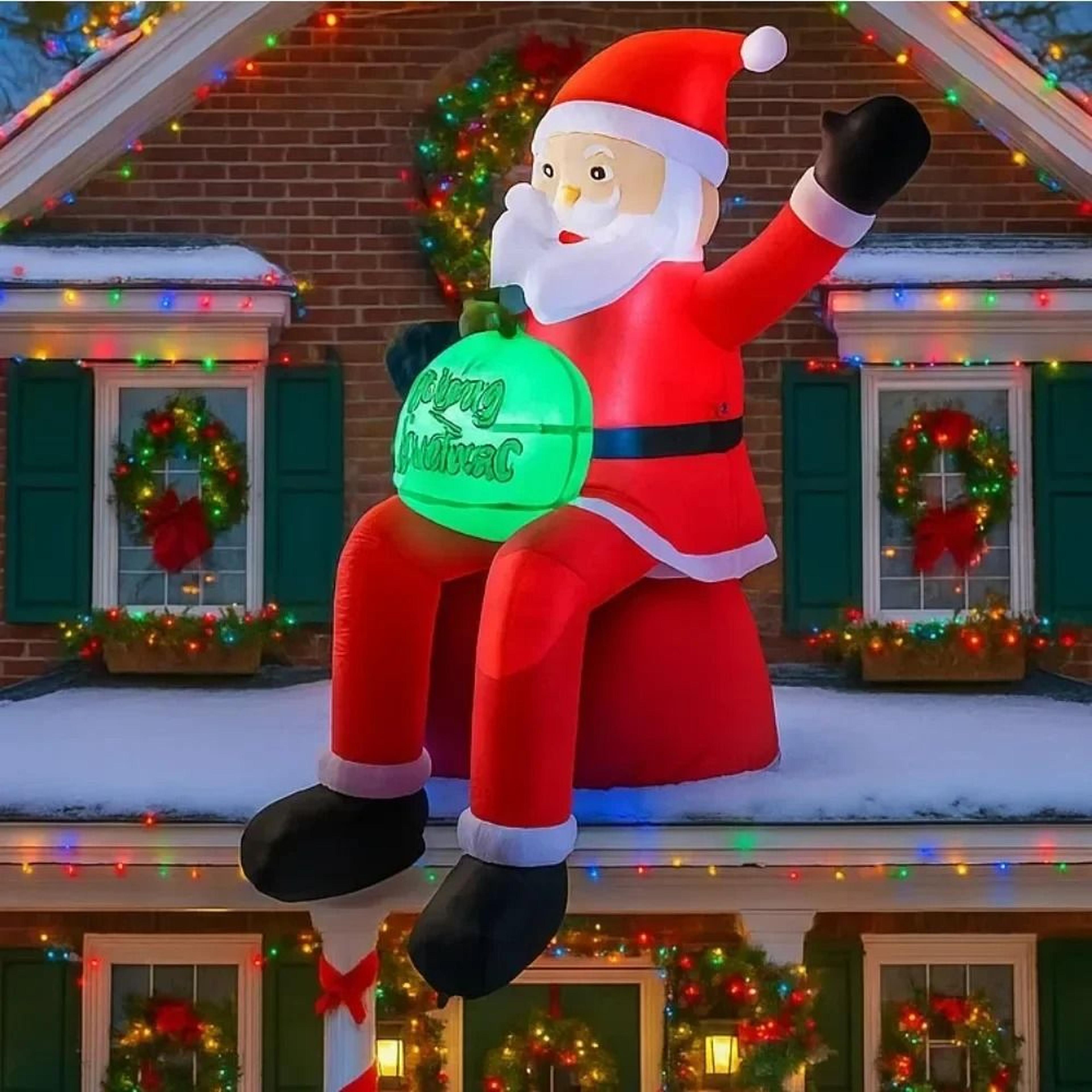 18m Inflatable Santa Claus On Roof With LED Lights  Outdoor Christmas Yard Lighting Decor 5