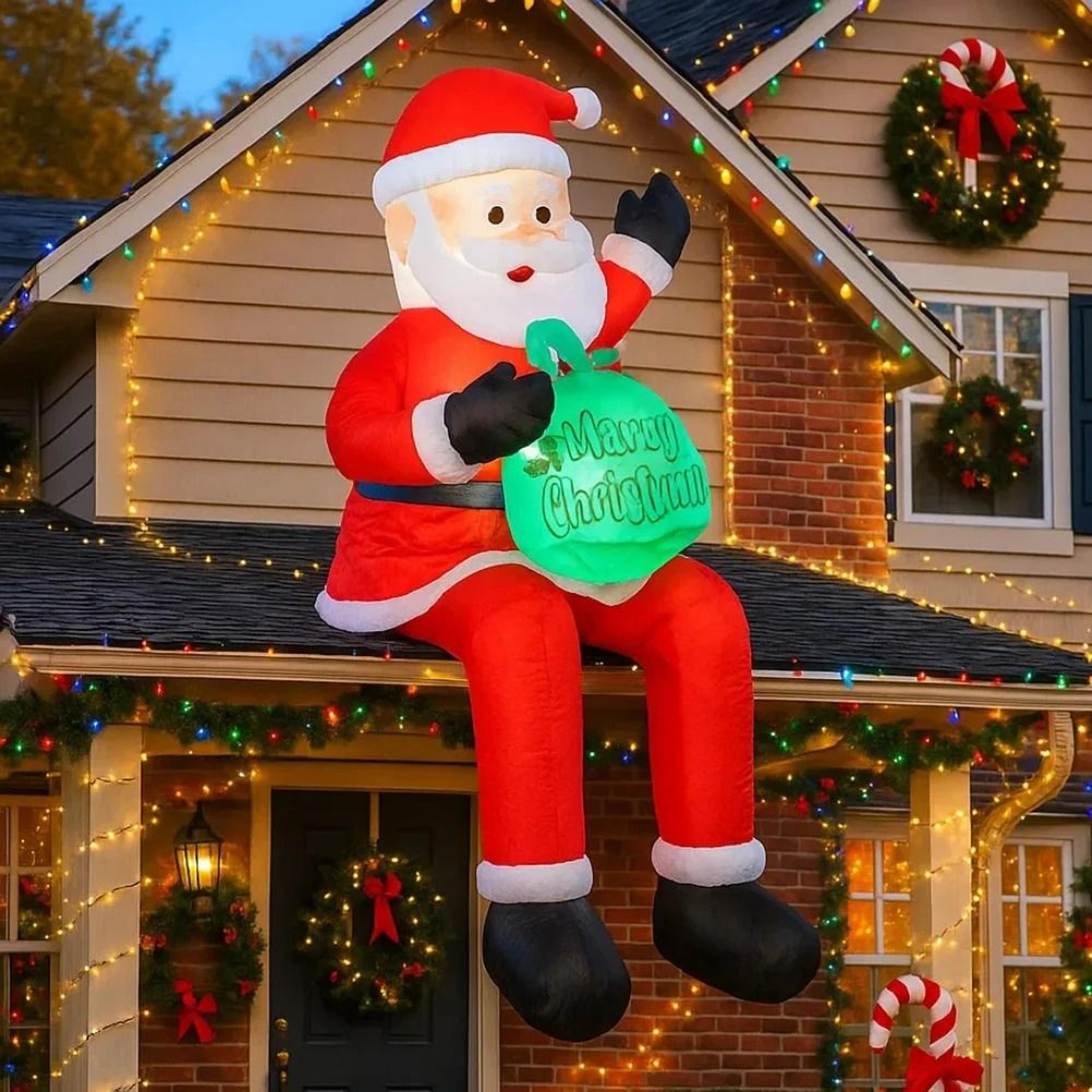 18m Inflatable Santa Claus On Roof With LED Lights  Outdoor Christmas Yard Lighting Decor 2