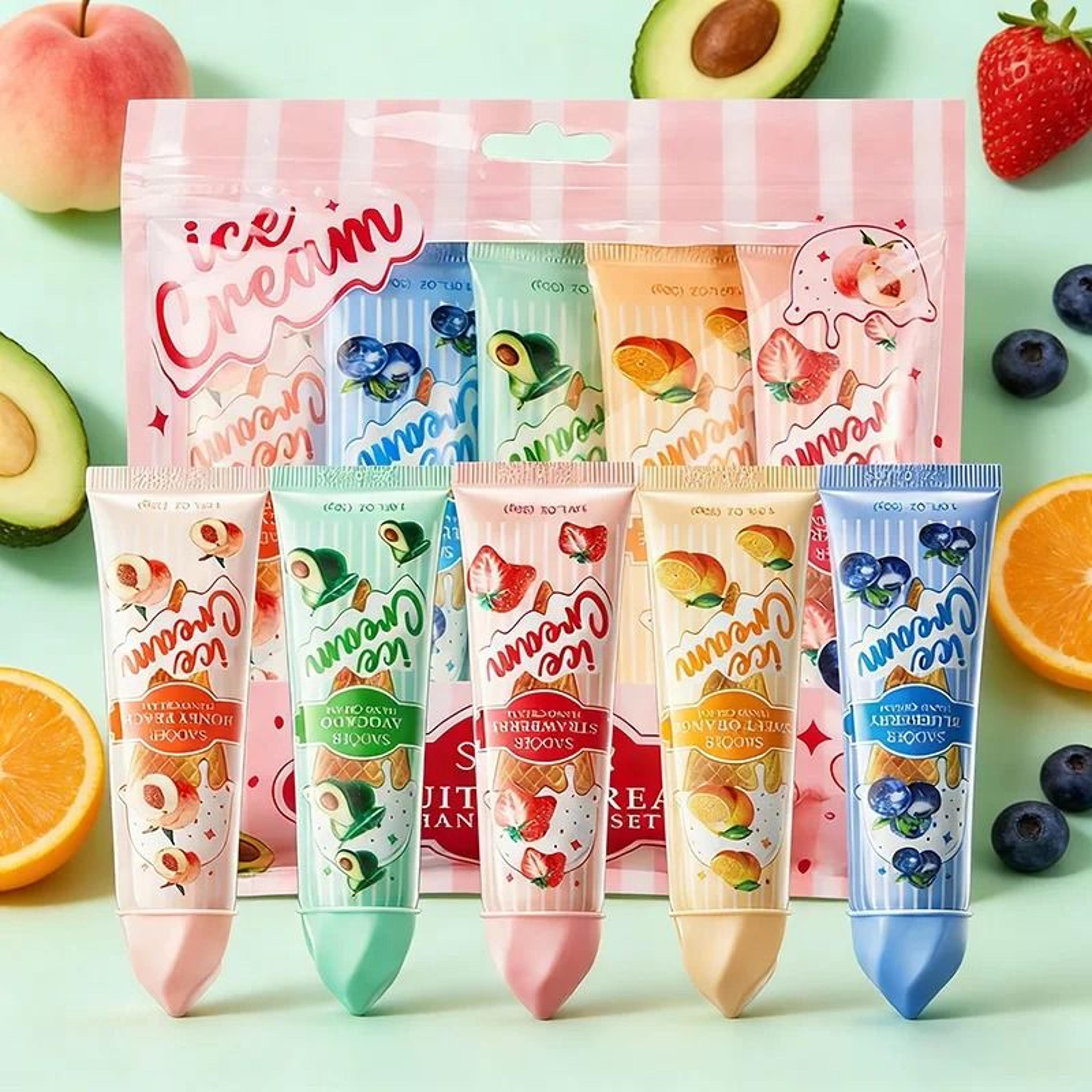 5-piece sadoer fruit ice cream hand cream set - moisturizing, nourishing & brightening hand care