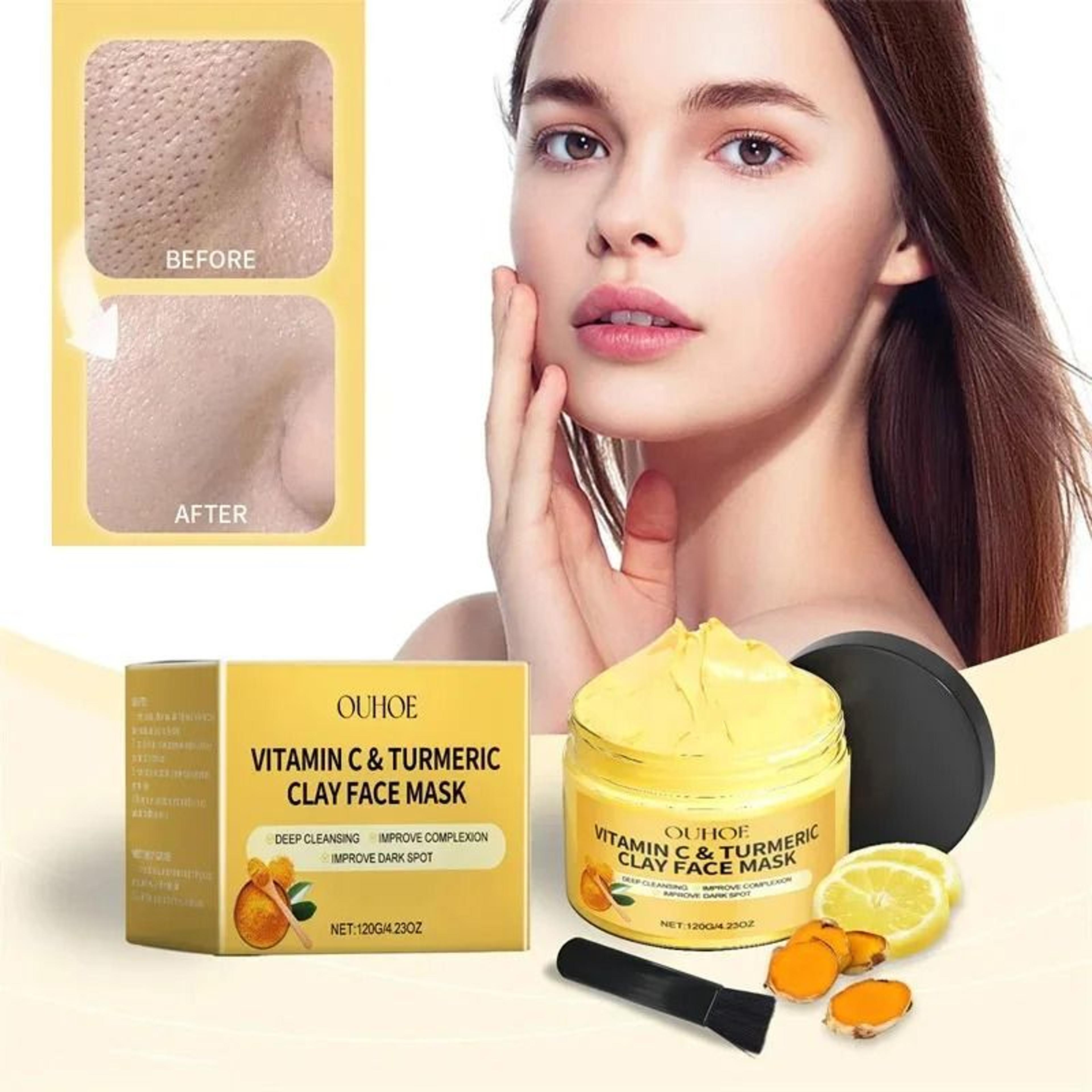 Vitamin C Turmeric Clay Mud Mask  Deep Pore Cleansing Brightening  Hydrating Facial Mask 2