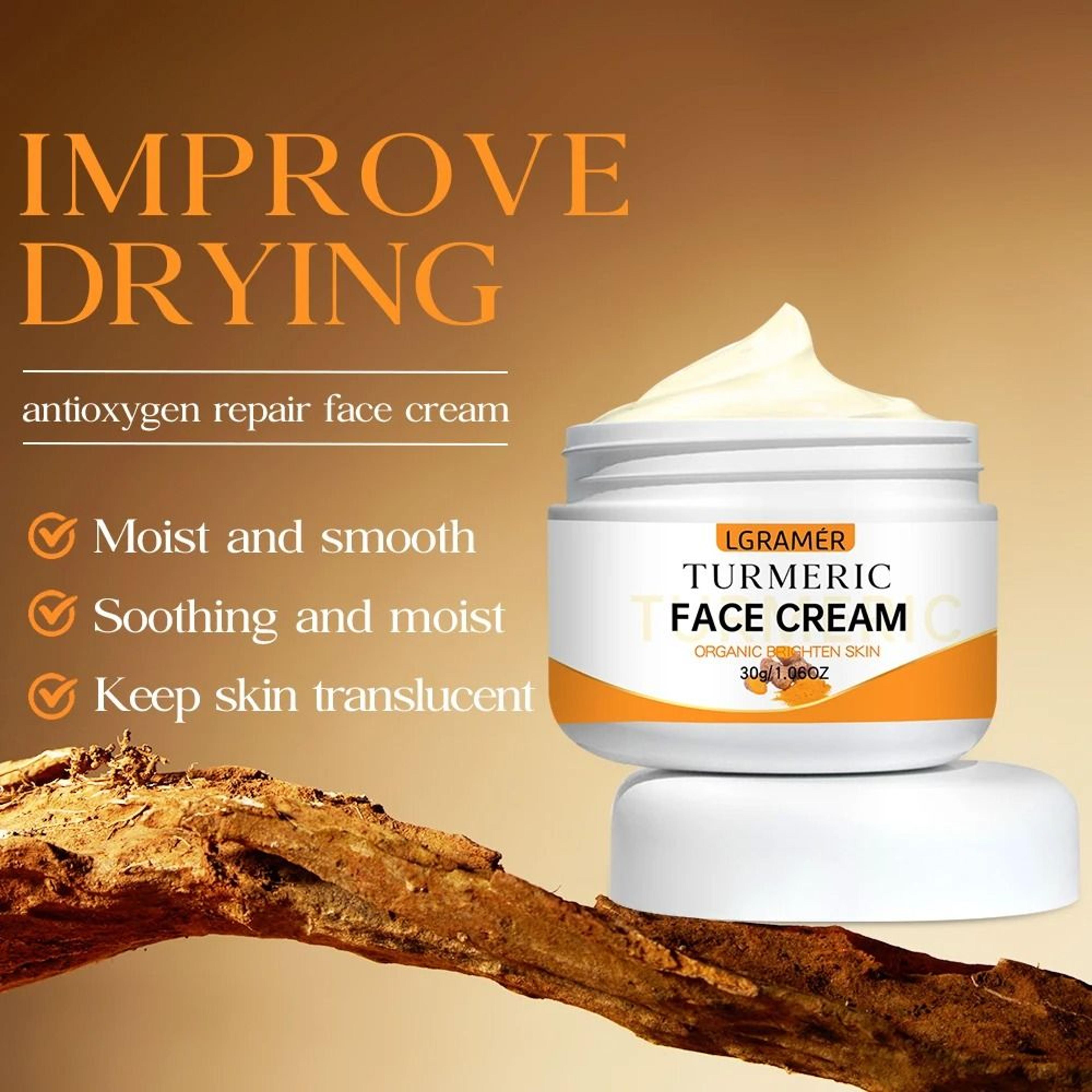Turmeric Brightening  Wrinkle Removal Face Cream  Fine Line Lightening  Youthful Moisturizer 1