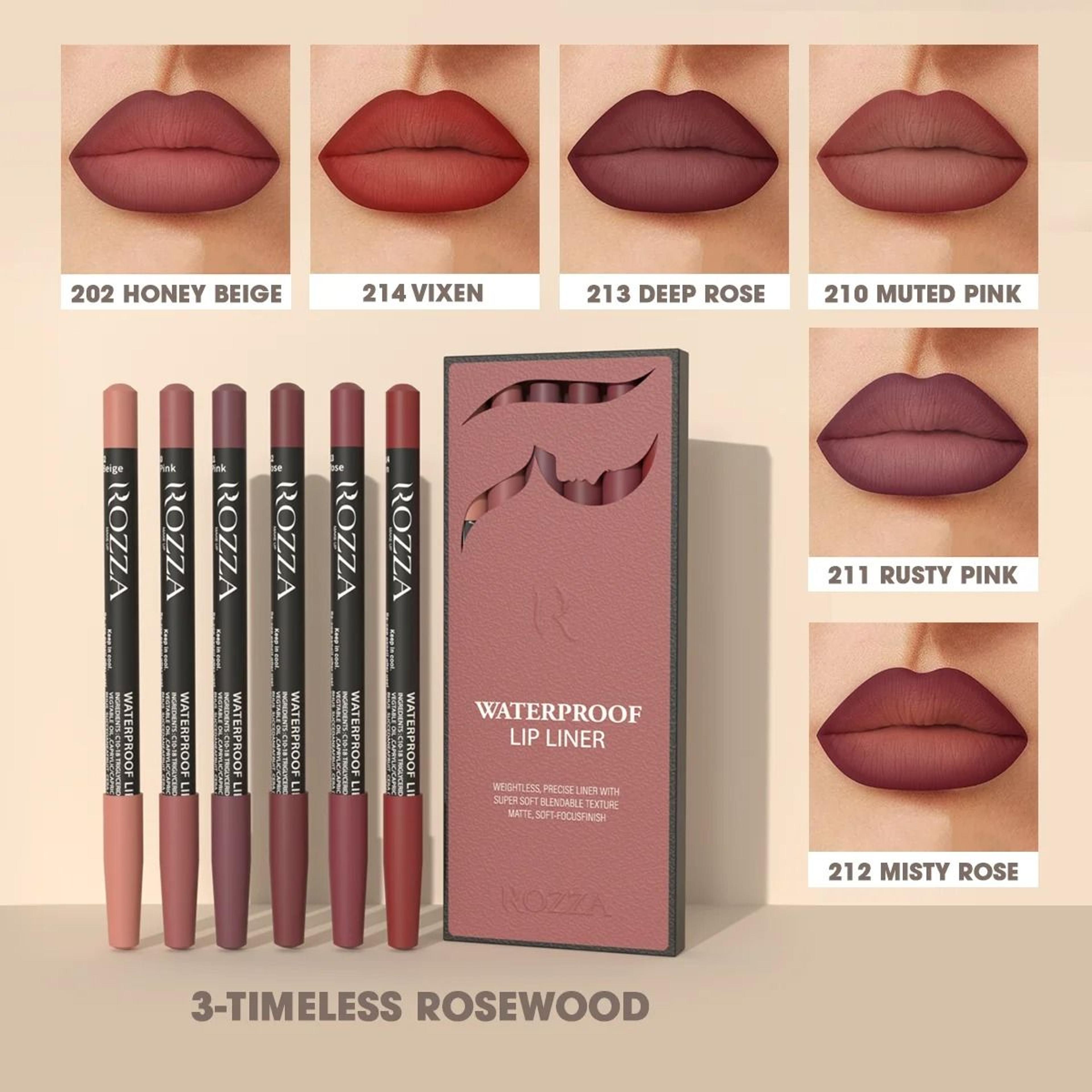 Rozza Waterproof Lip Liner Pencil Set  Precise  Blendable Matte Lip Contour Pencils 6