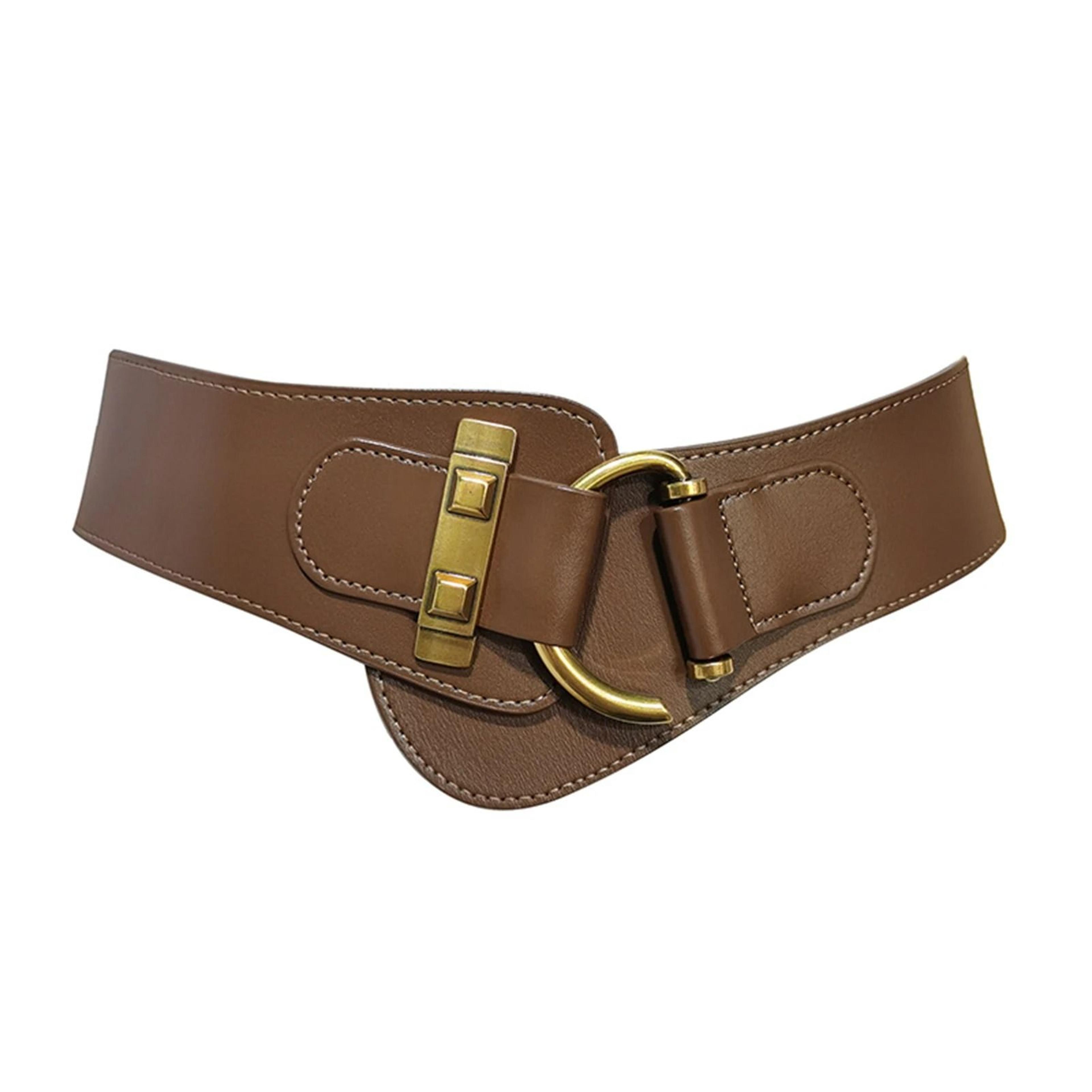 Womens PureColor Leather Waist Belt With Gold Buckle  Soft Adjustable Accent Belt For Dresses  Coat 11