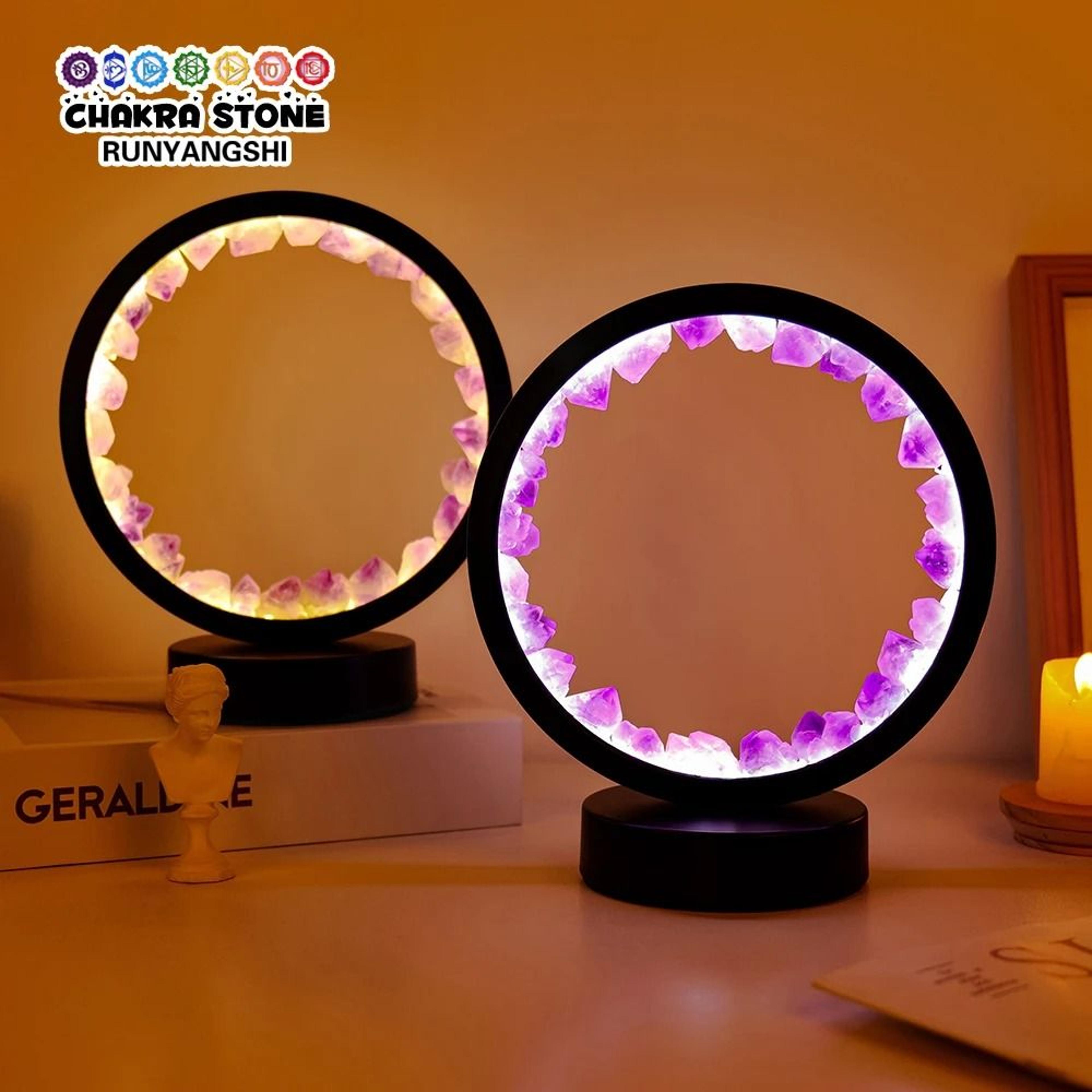led natural gemstone crystal table lamp - amethyst healing stone night light & home accent lamp