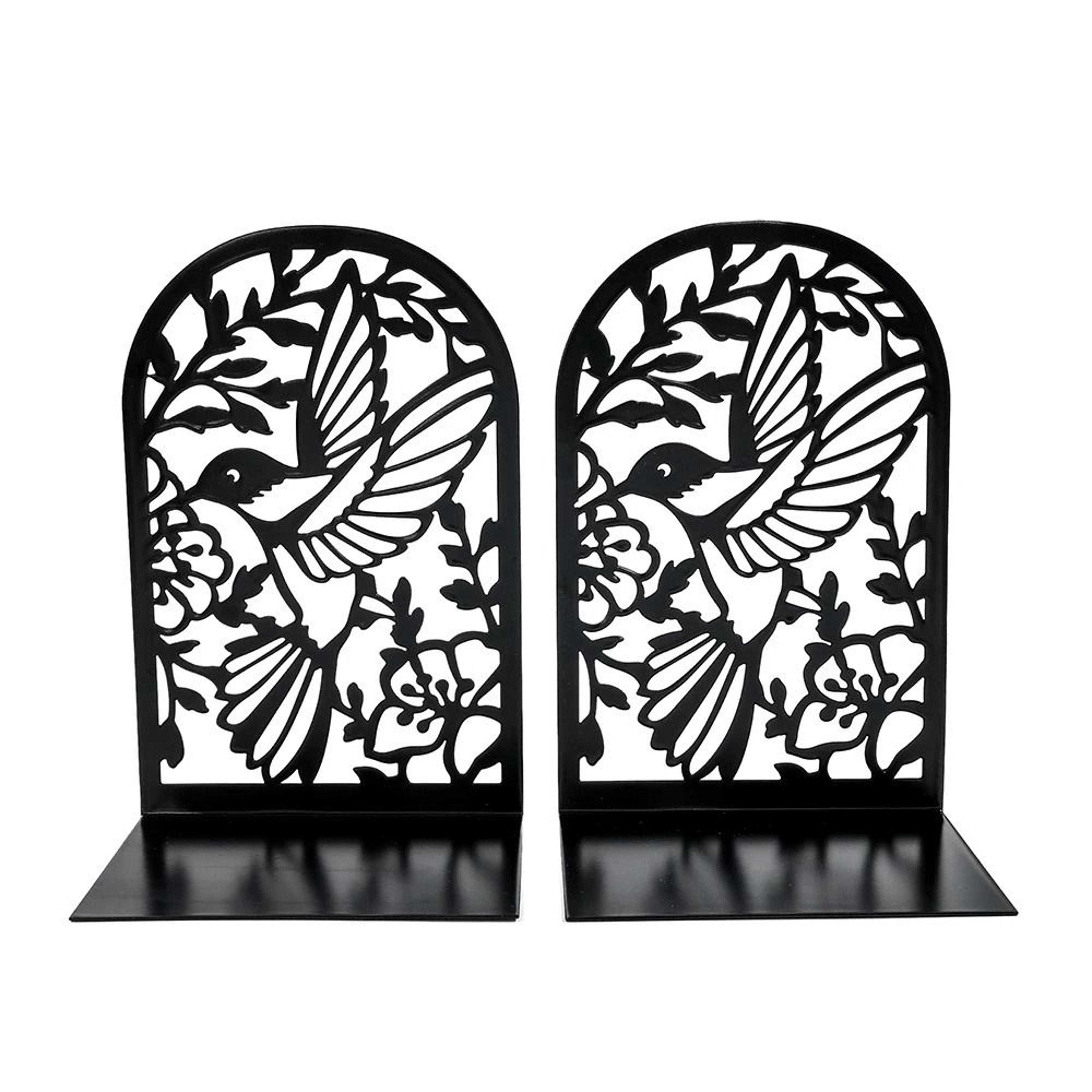 2-piece swallows & flowers metal bookends - decorative nature-inspired iron desktop & bookshelf holder set