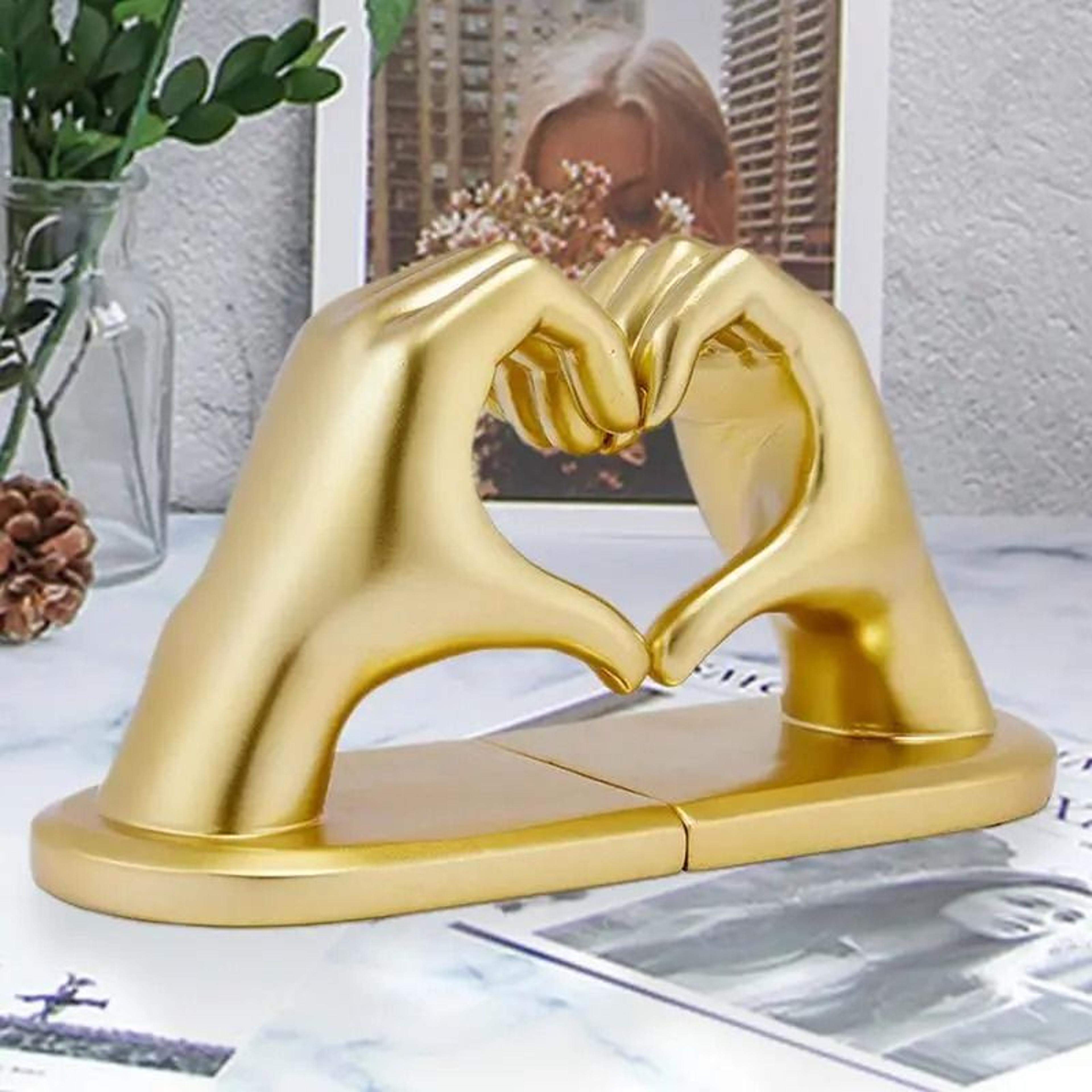 Gold Decorative Finger Heart Statue Bookends  Modern HeartShape Sculpture Book Supports For Bookshe 2