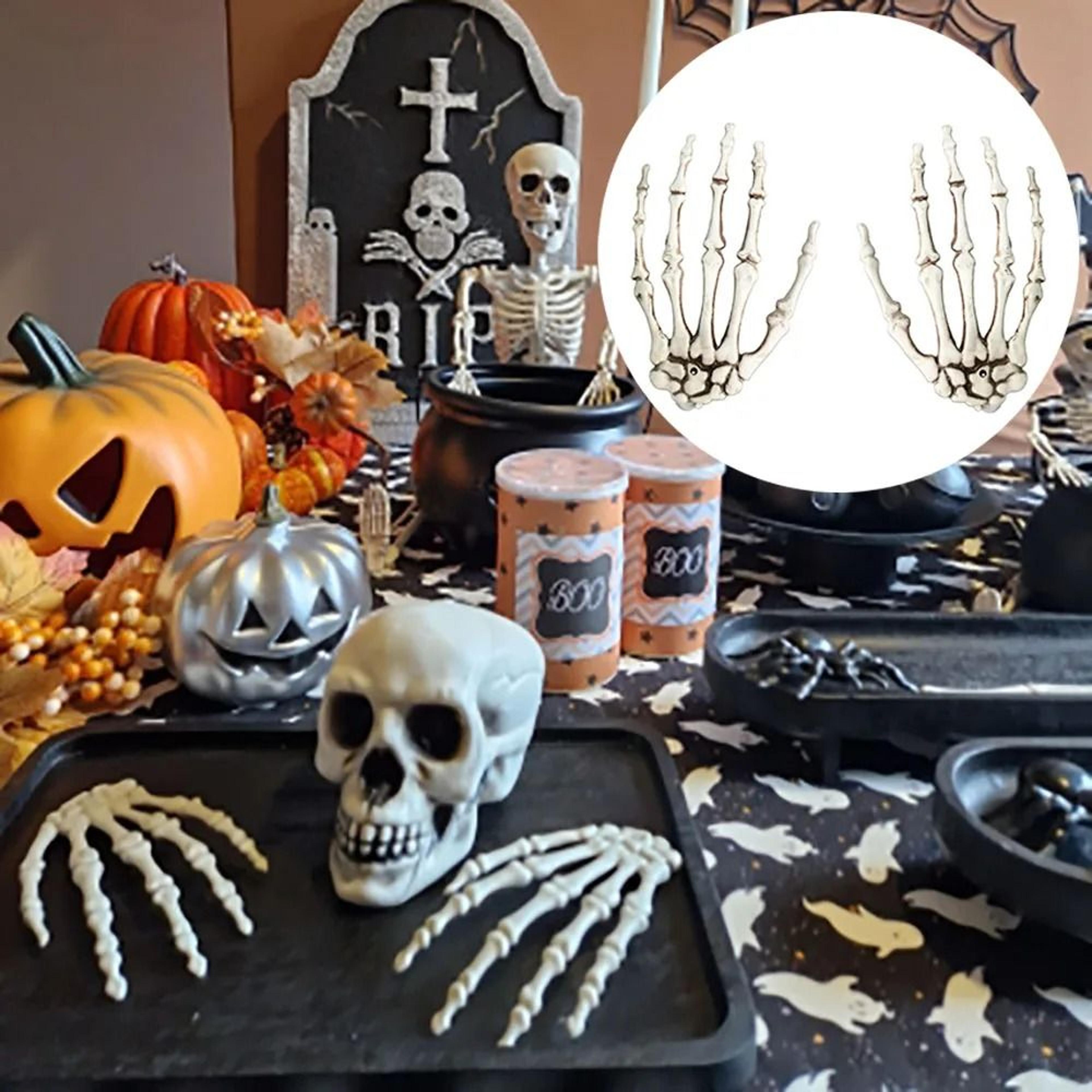 realistic plastic halloween skeleton hands - 1 pair life-size human bone props for haunted house decor