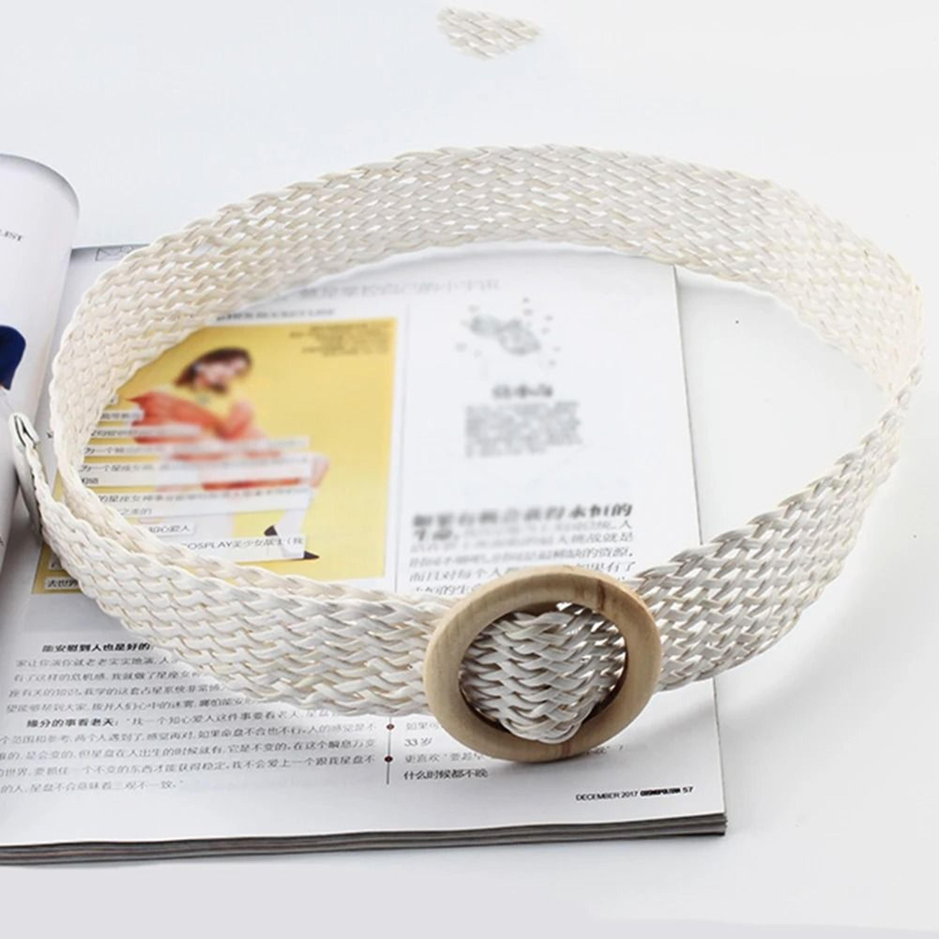 Womens Boho Braided Elastic Stretch Belt  Vintage Faux Straw Woven Waistband With Buckle For Dresse 2