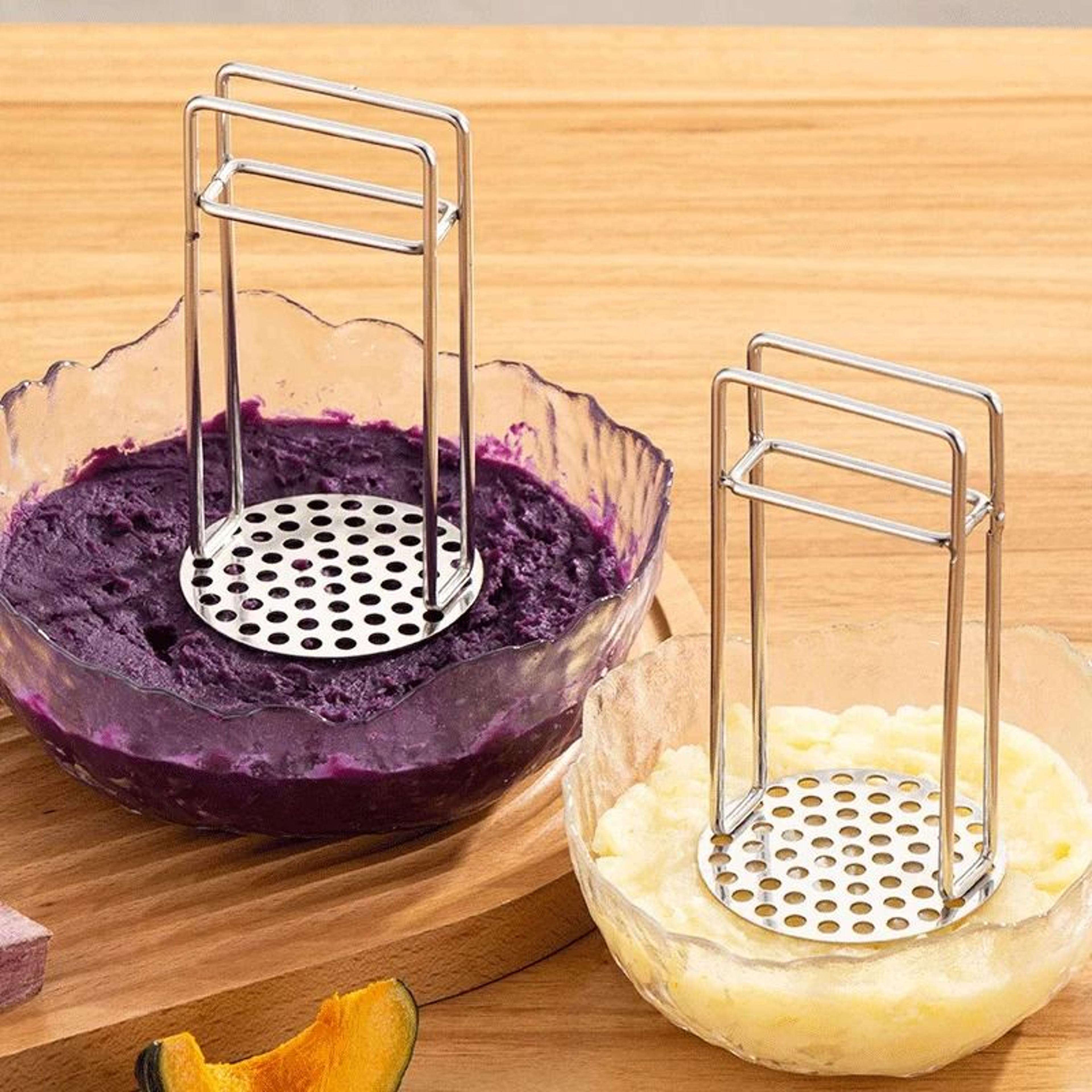 304 stainless steel potato masher & ricer - heavy-duty kitchen crusher & fruit juice pressq