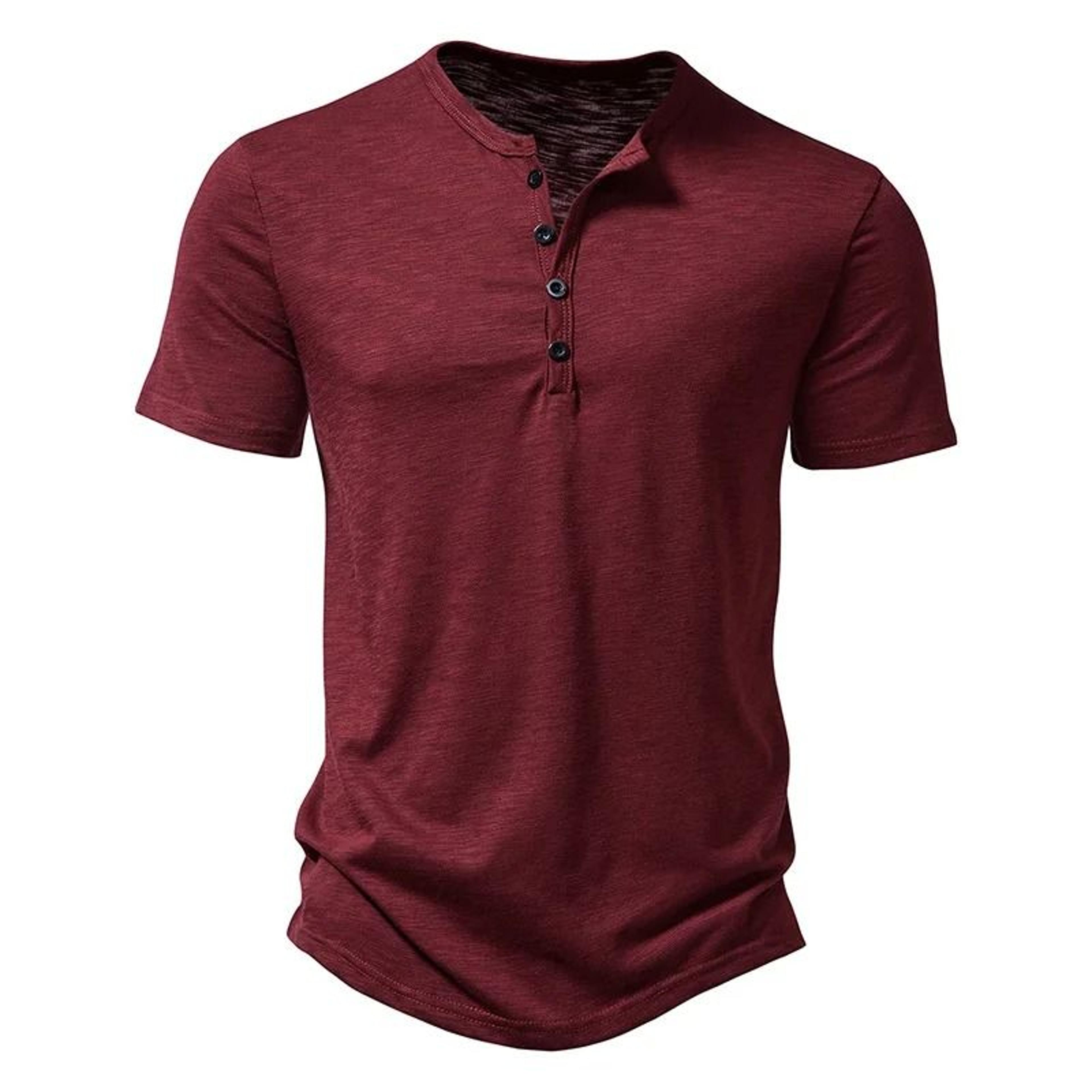 Mens Premium Henley Collar Short Sleeve TShirt  HighQuality Casual Solid Color Summer Polo Shirt 10