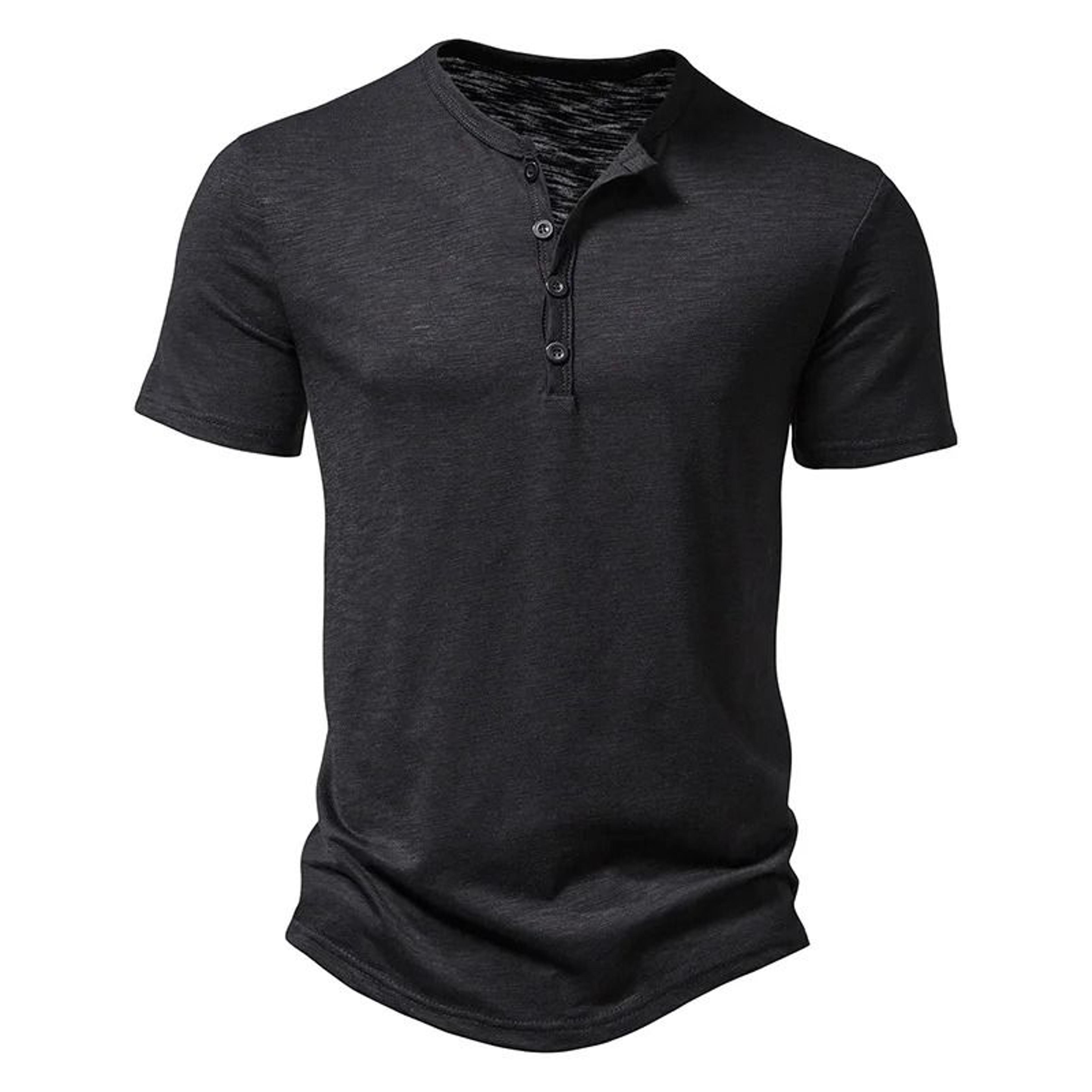 Mens Premium Henley Collar Short Sleeve TShirt  HighQuality Casual Solid Color Summer Polo Shirt 9