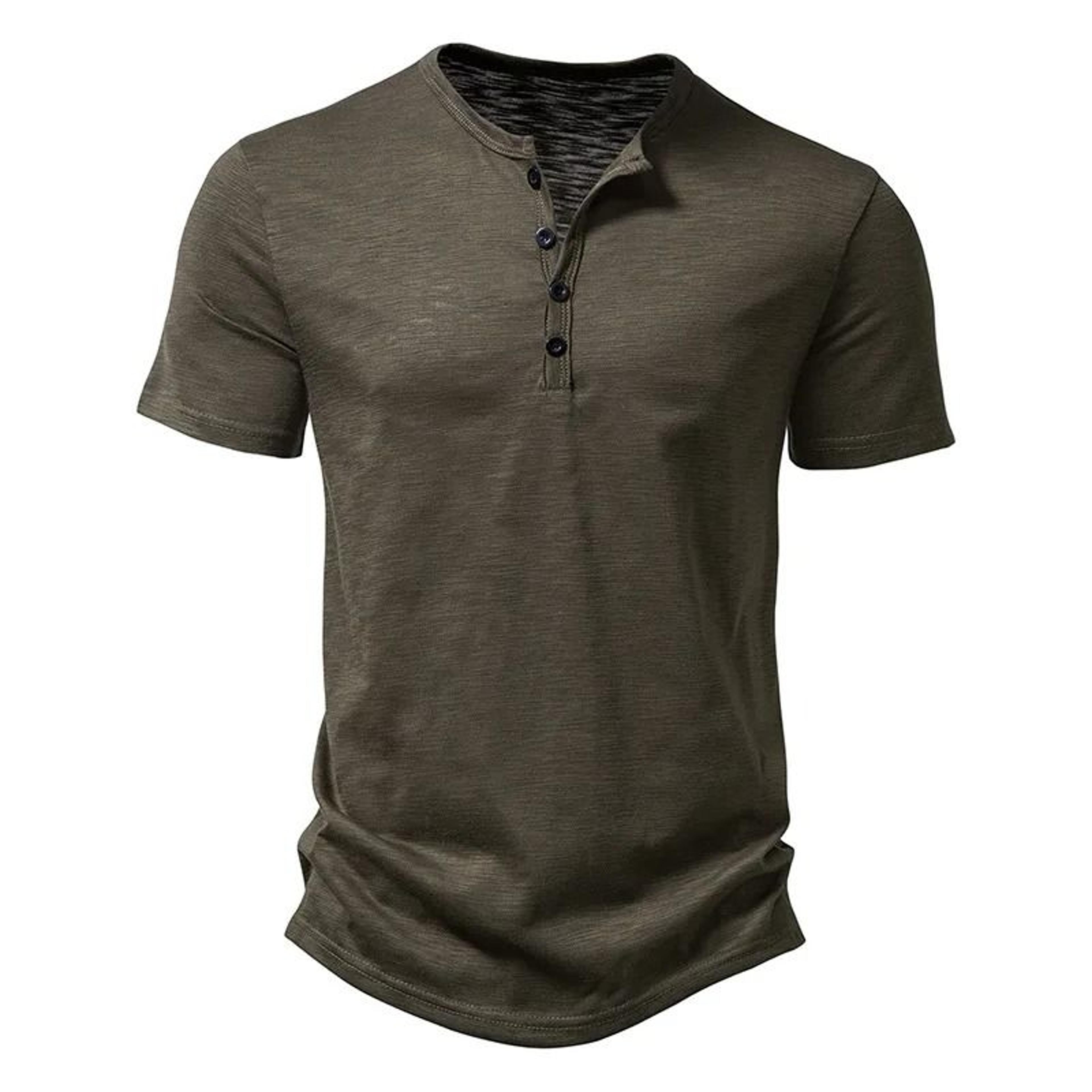 Mens Premium Henley Collar Short Sleeve TShirt  HighQuality Casual Solid Color Summer Polo Shirt 8